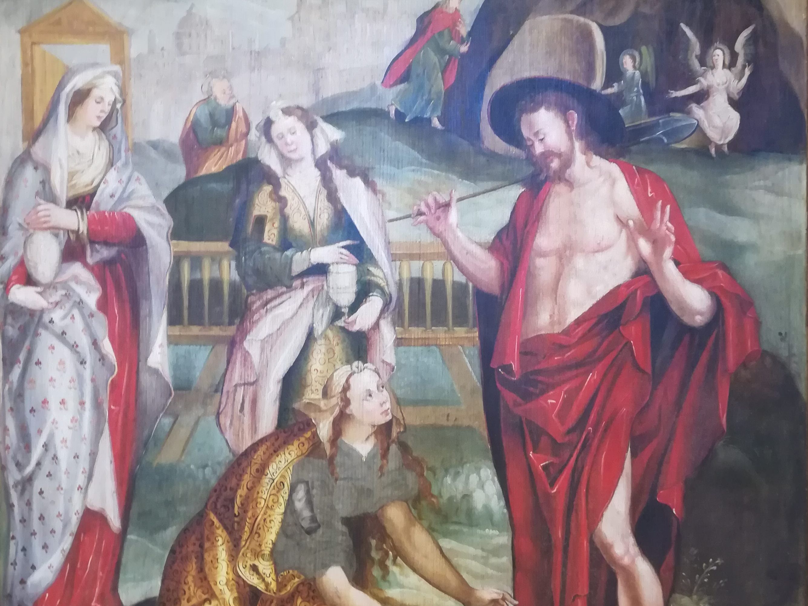 Maria Magdalena möchte Christus die Füße salben, dieser wehrt mit den Worten "Noli me tangere" ab. Maria Magdalena möchte Christus die Füße salben, dieser wehrt mit den Worten "Noli me tangere" ab.