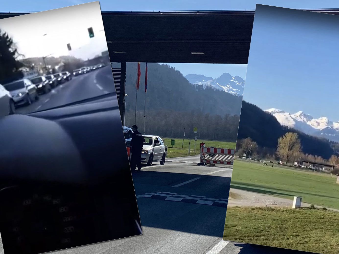Am Montag Nachmittag war es am Grenzübergang nach Ruggel (LIE) noch ruhig, am Mittwoch Morgen gab es starke Staubildung aufgrund der Kontrollen.
