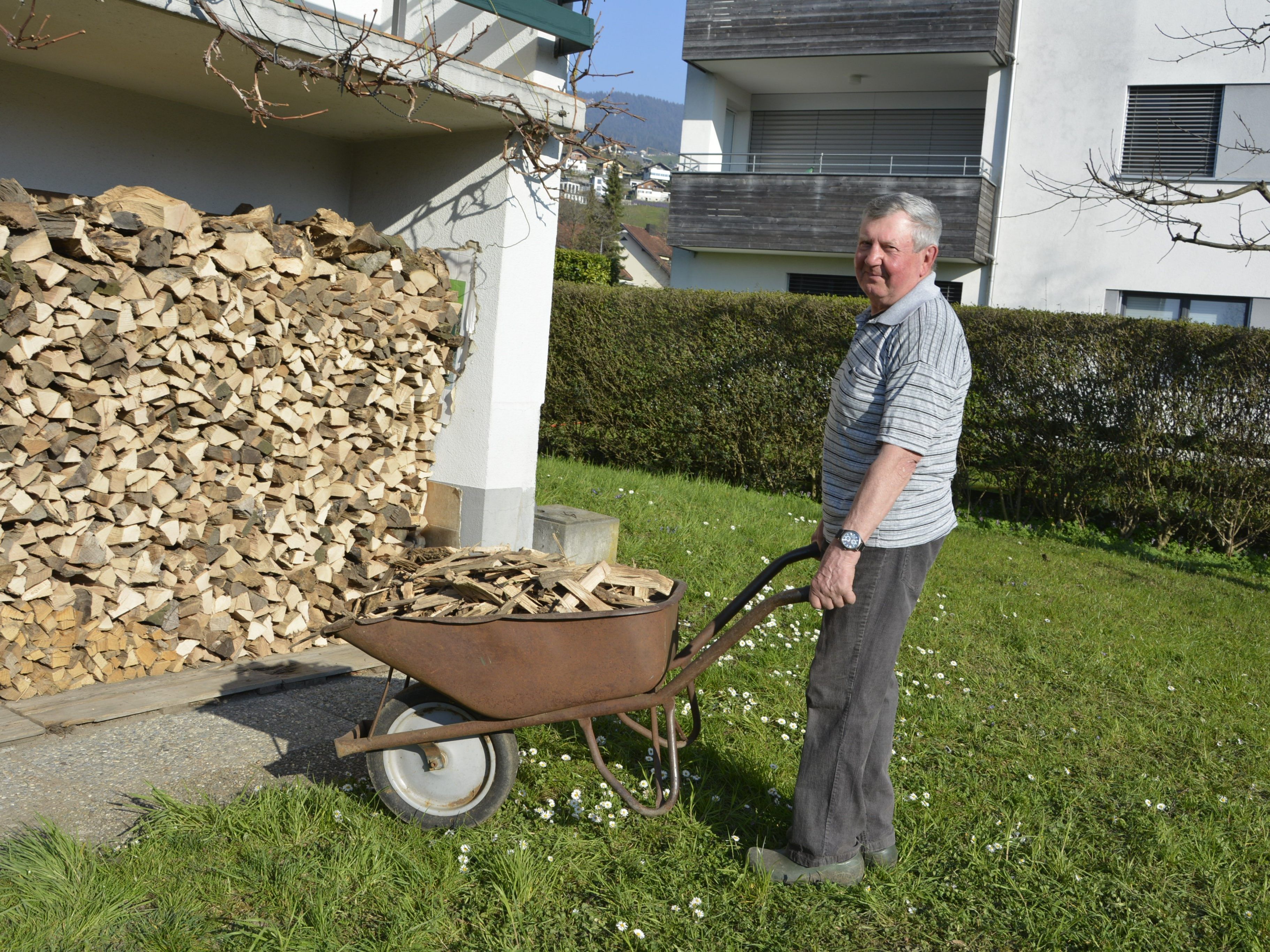 Keine Langeweile kennt Otto Deutsch in der Krisenzeit. Das schöne Wetter und das gute Mondzeichen nützte er für den Holzvorrat. Keine Langeweile kennt Otto Deutsch in der Krisenzeit. Das schöne Wetter und das gute Mondzeichen nützte er für den Holzvorrat.