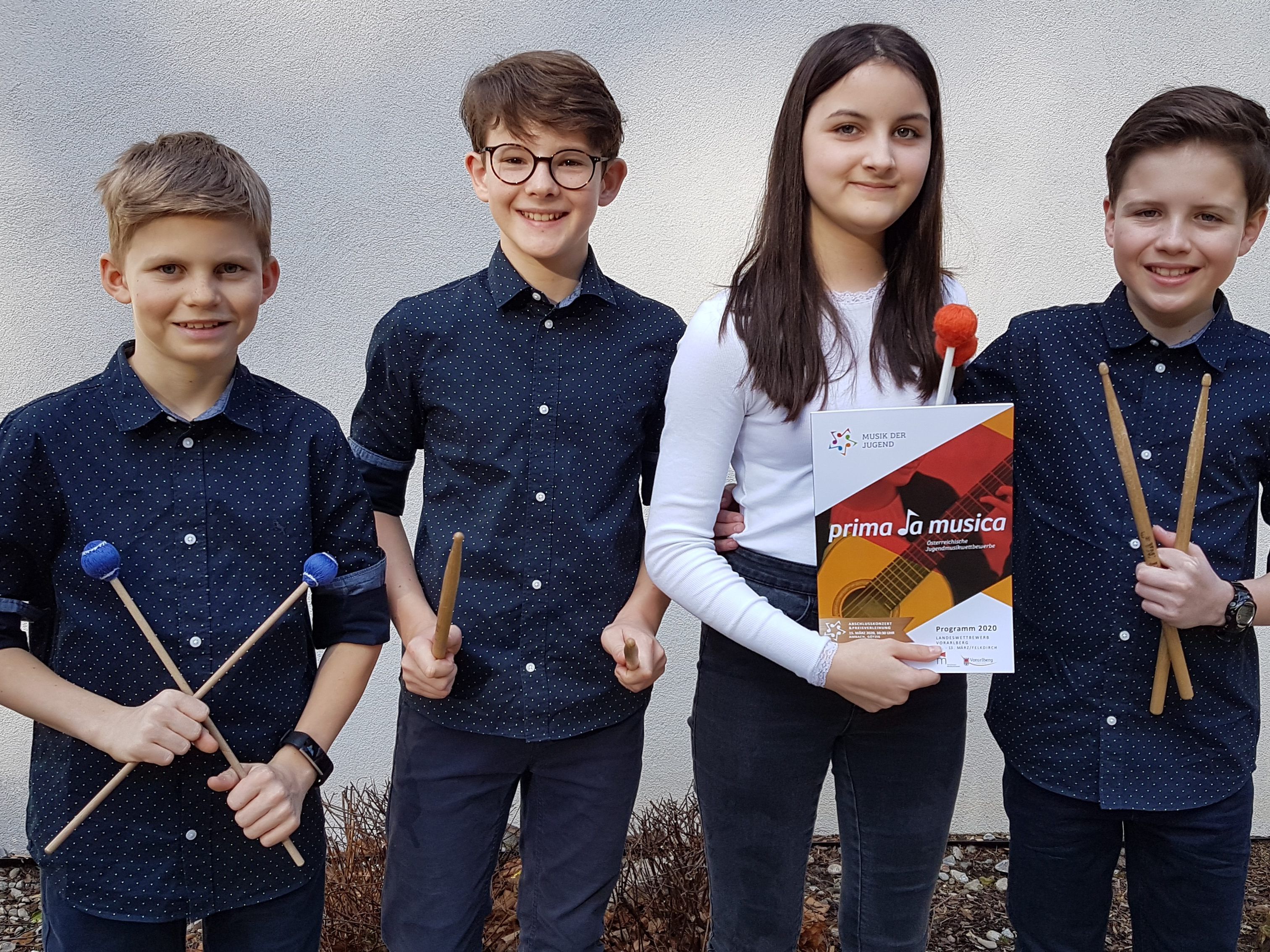 Das erfolgreiche das Ensemble „Tres y una“ mit Samuel Schmid, David Nussbaumer, Mackenzie Schöffel und Elias Müller von der Musikschule Leiblachtal.