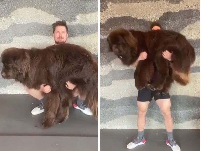 Kniebeugen mit seinem Hund Pumba