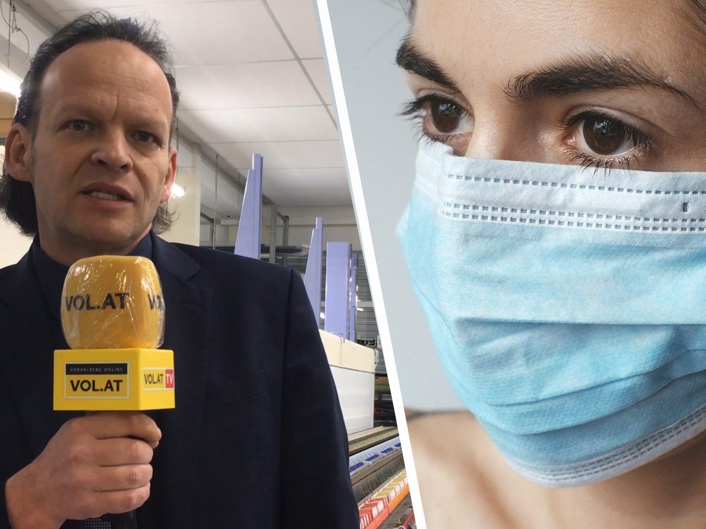Günter Grabher erklärt, wie in Vorarlberg Schutzmasken hergestellt werden.