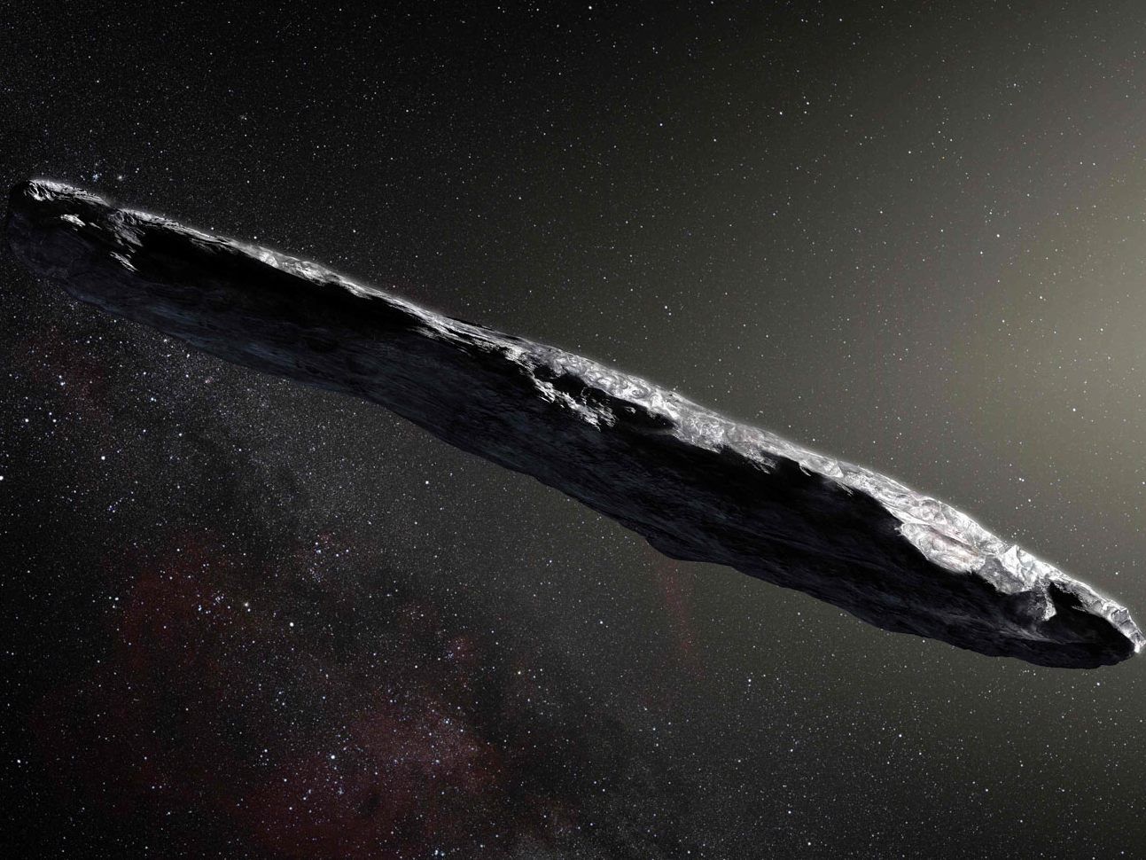 Eine künstlerische Darstellung von "Oumuamua" aufgrund der aufgezeichneten Daten und Beobachtungen der Forscher.