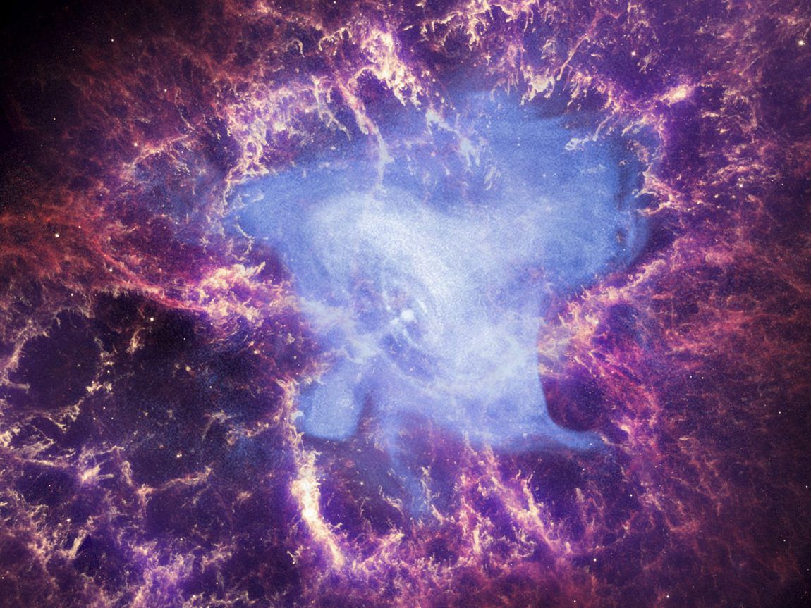 Dieses Bild der NASA zeigt einen Neutronenstern (Mitte) im Sternbild Stier, der nach der Explosion des ursprünglichen Sterns zurückblieb.