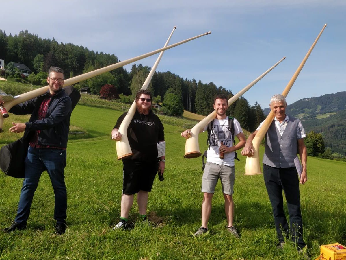 Alphorn Quartett MV Göfis Tobias Lampert, Philipp Kinzl, Bertram Sonderegger und Emanuel Schöch.