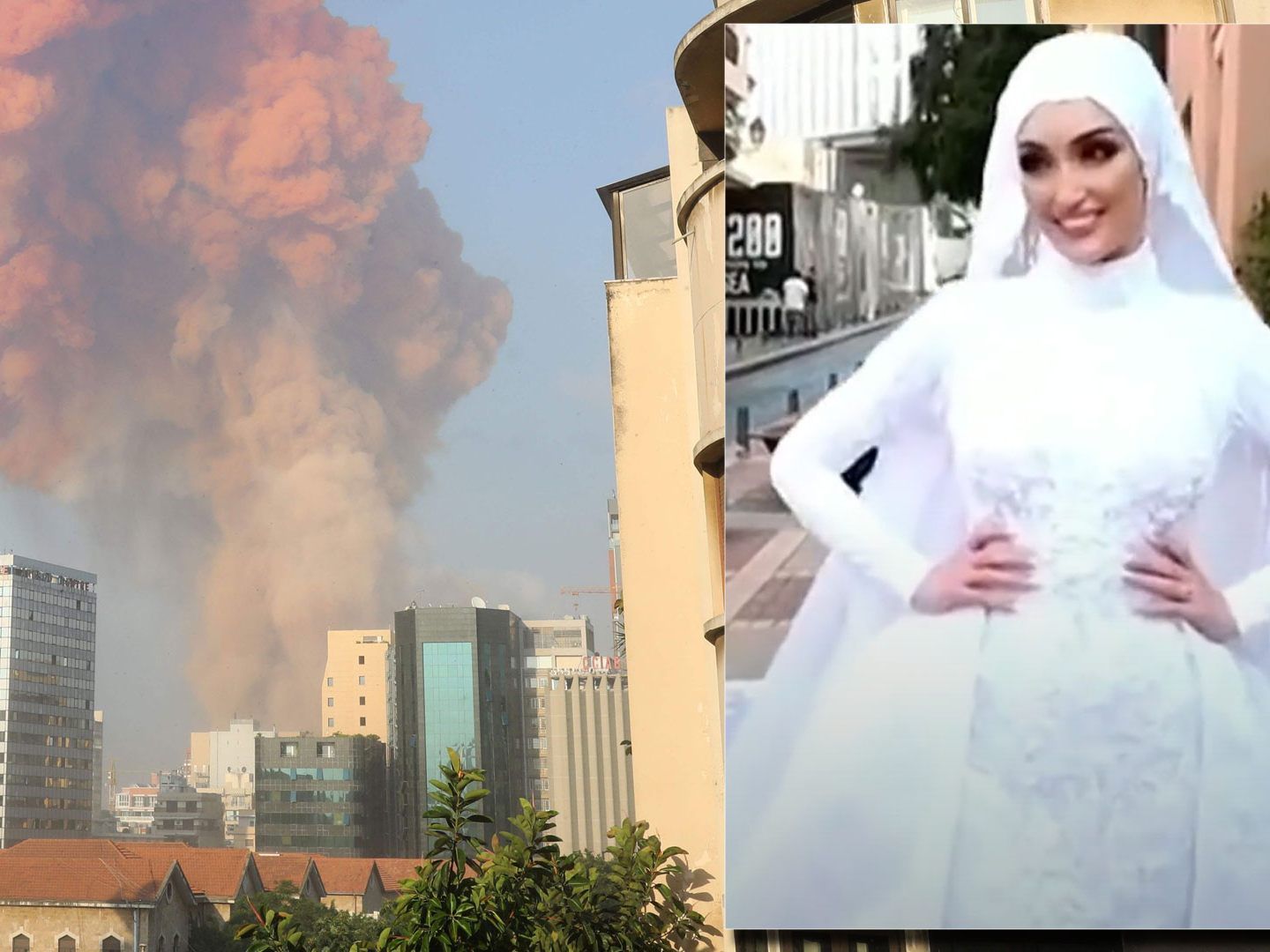 Eine Braut wurde in Beirut von der Explosion überrascht. Eine Braut wurde in Beirut von der Explosion überrascht.