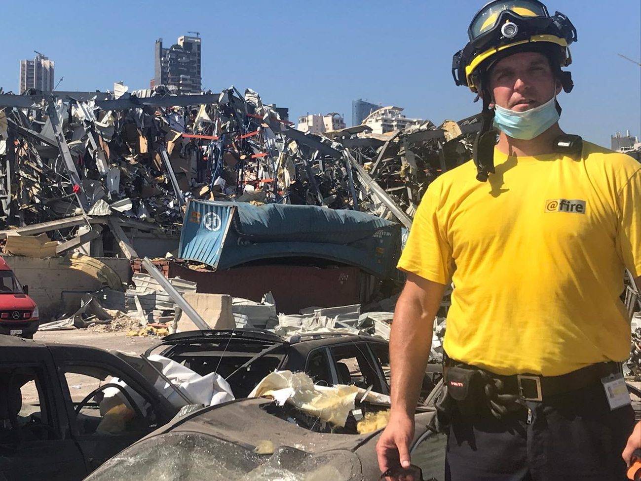 Der Feldkircher Markus Stengele am Ort der Explosion in Beirut. Der Feldkircher Markus Stengele am Ort der Explosion in Beirut.