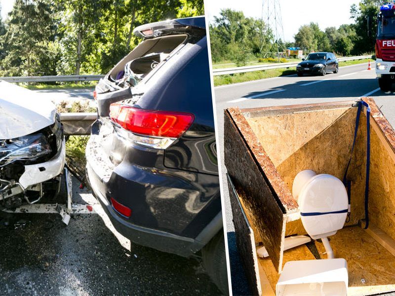 Verlorene Toilette sorgte für Unfall auf A14.