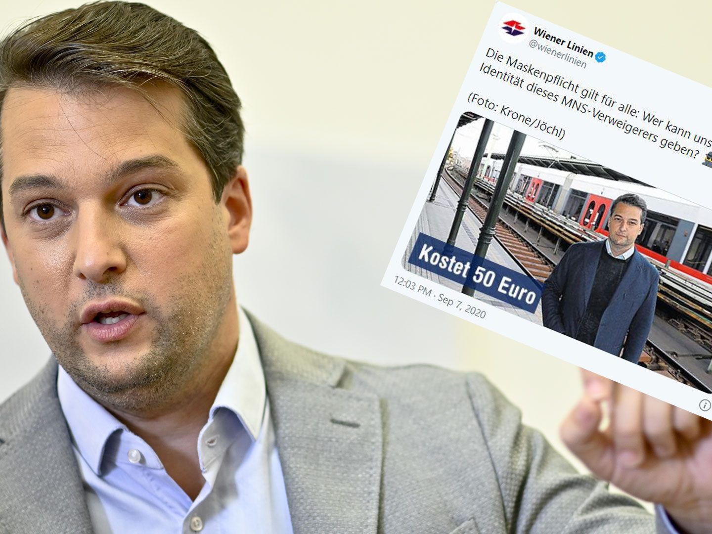 Nepp stellte sich für ein Foto ohne Maske an ein U-Bahn-Gleis.