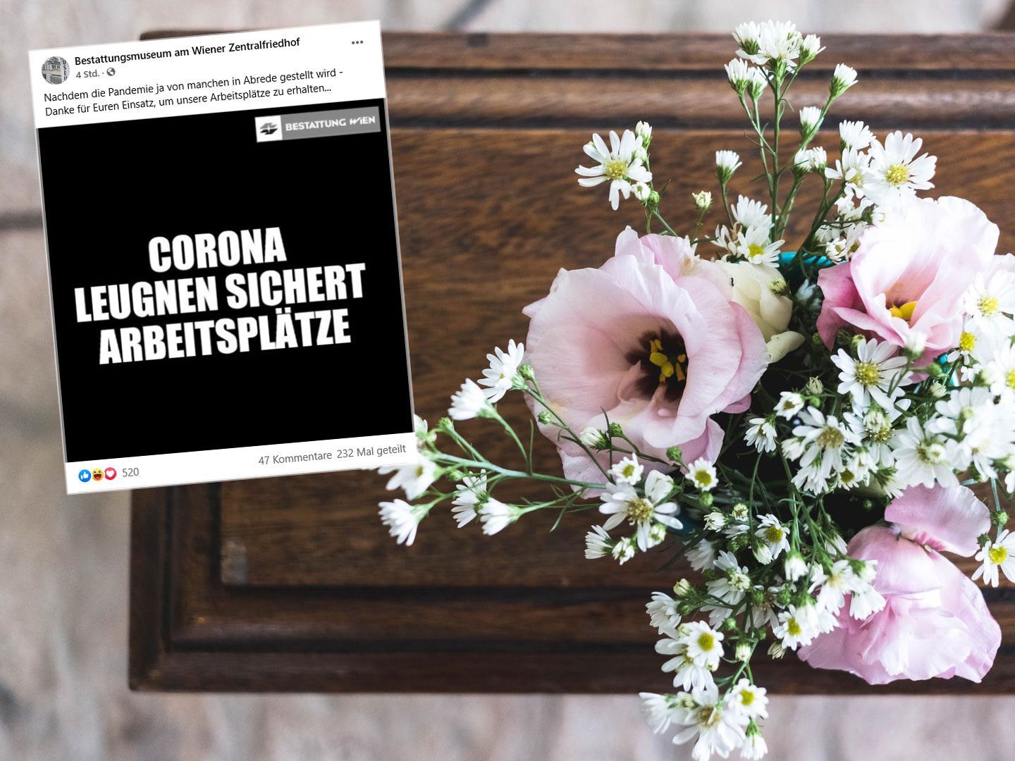 Aufreger: Bestattungsunternehmen mit Corona-Scherz.
