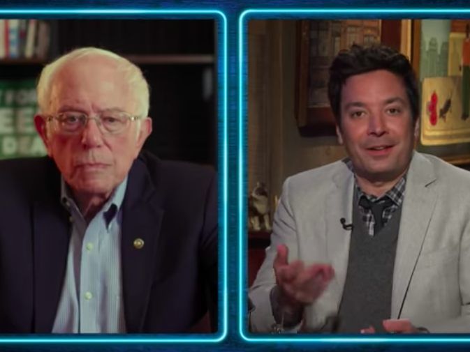 Bernie Sanders bei Jimmy Fallon. Bernie Sanders bei Jimmy Fallon.