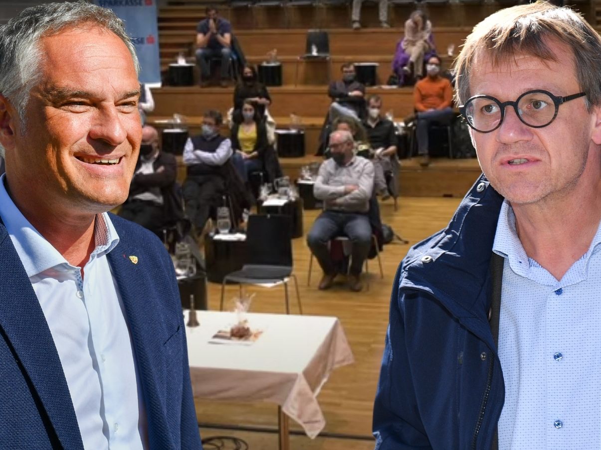 Mario Leiter (l.) wurde von Christoph Thoma (r.) scharf kritisiert - Bei "Vorarlberg Live" nahm der Vizebürgermeister Stellung zu den Vorwürfen. Mario Leiter (l.) wurde von Christoph Thoma (r.) scharf kritisiert - Bei "Vorarlberg Live" nahm der Vizebürgermeister Stellung zu den Vorwürfen.