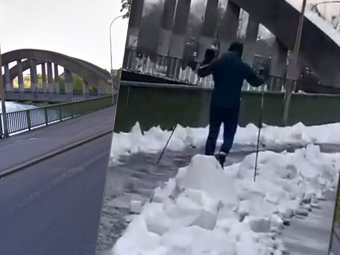Das Vorankommen zwischen den Schneebrocken scheint für den unbekannten Mann eher mühsam zu sein. Das Vorankommen zwischen den Schneebrocken scheint für den unbekannten Mann eher mühsam zu sein.