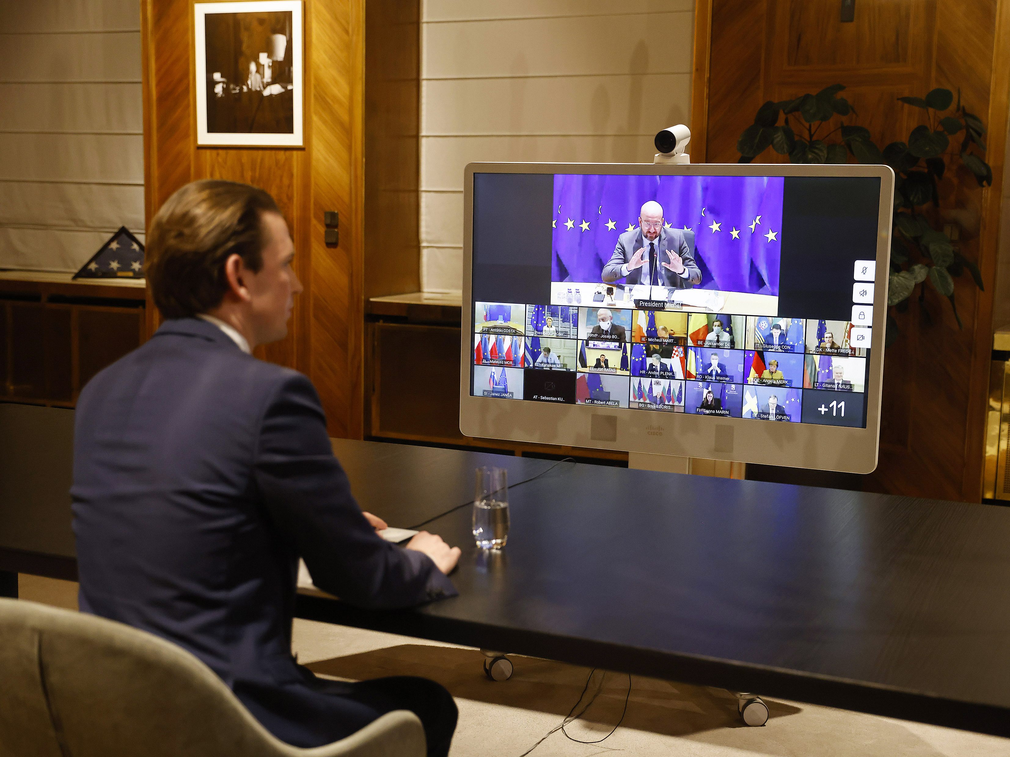 Bundeskanzler Sebastian Kurz (ÖVP) am Donnerstag, 21. Jänner 2021, anlässlich eines Online-EU-Gipfel der Staats- und Regierungschefs
