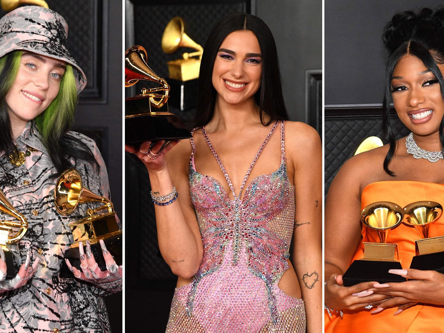 Billie Eilish, Dua Lipa und Megan Thee Stallion räumten bei den Grammys ab. Billie Eilish, Dua Lipa und Megan Thee Stallion räumten bei den Grammys ab.