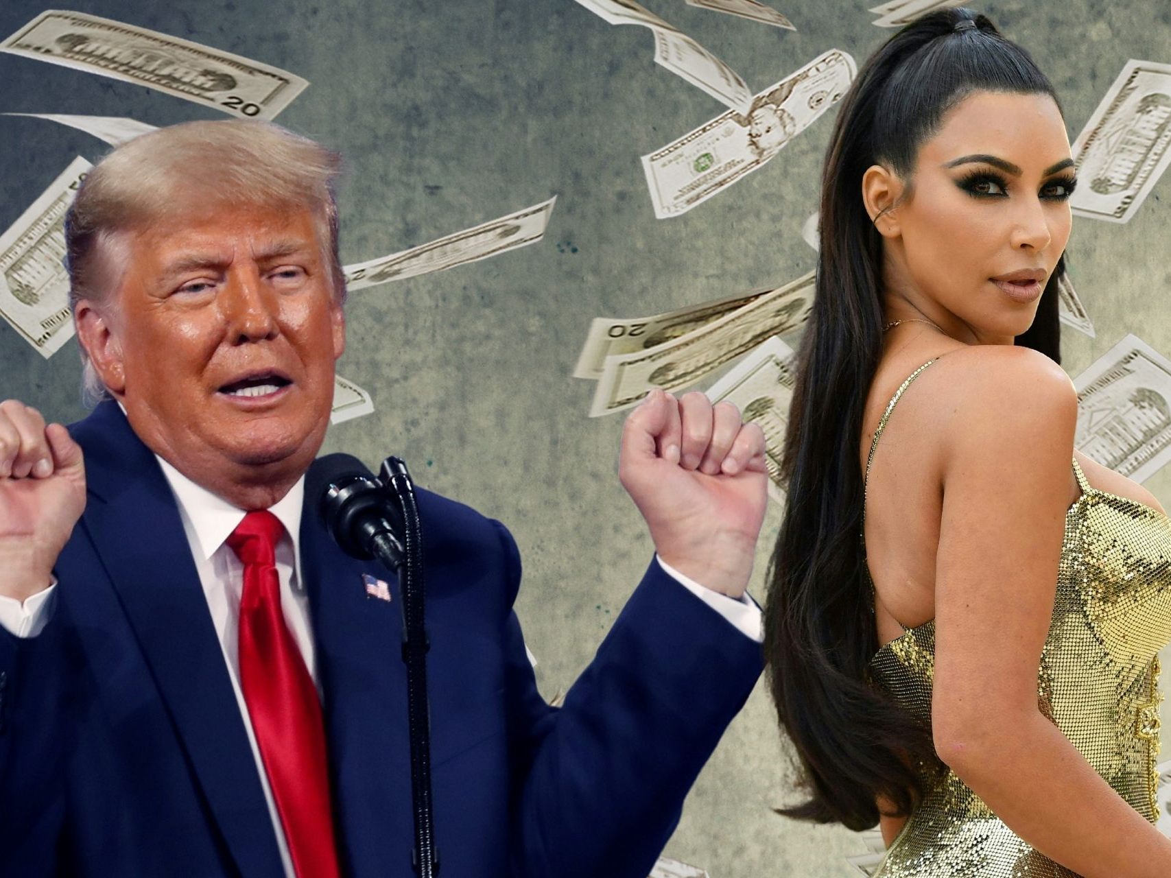 Donald Trump und Kim Kardashian sind superreich. Donald Trump und Kim Kardashian sind superreich.