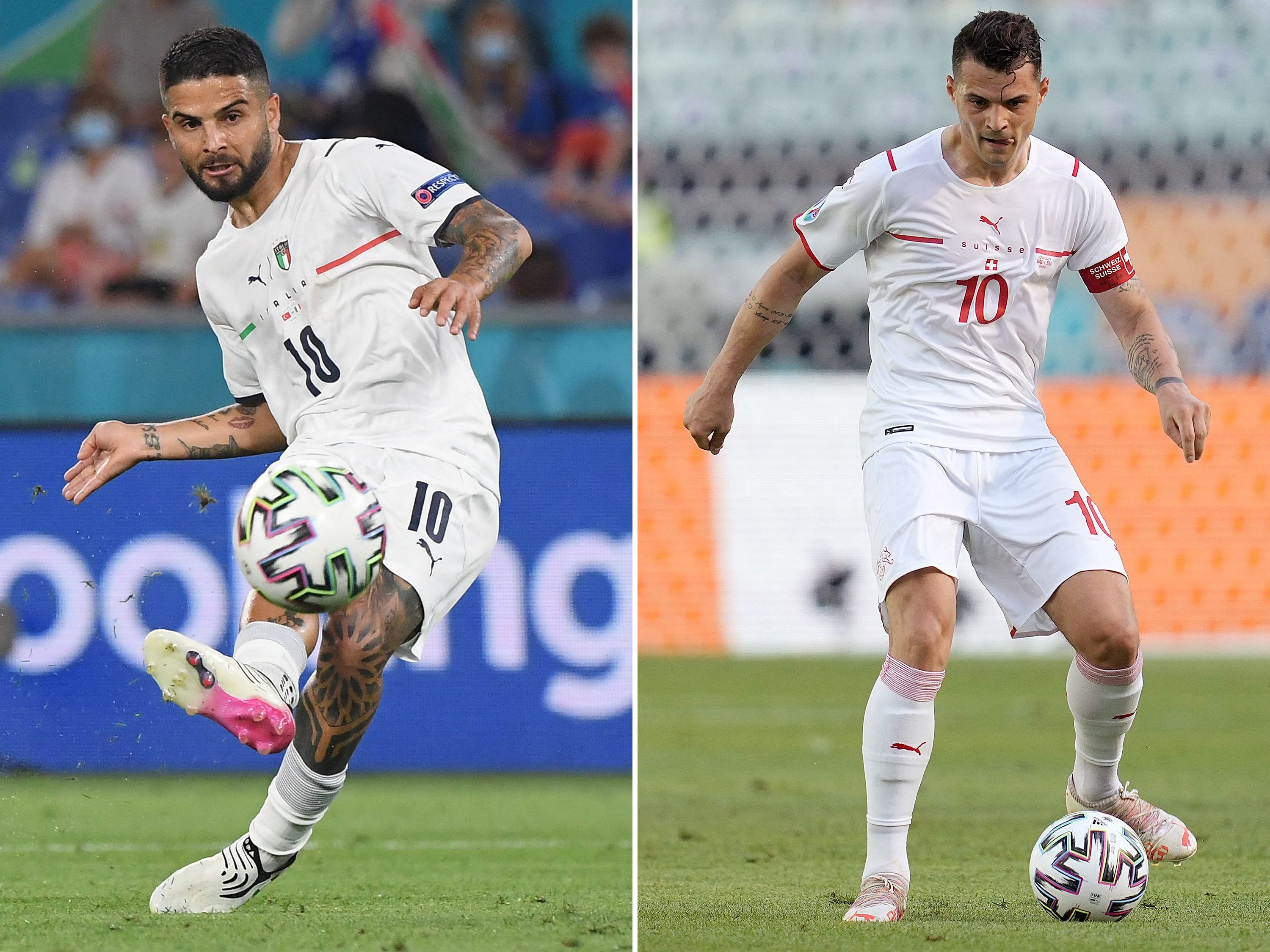 Lorenzo Insigne (L) und Granit Xhaka Lorenzo Insigne (L) und Granit Xhaka