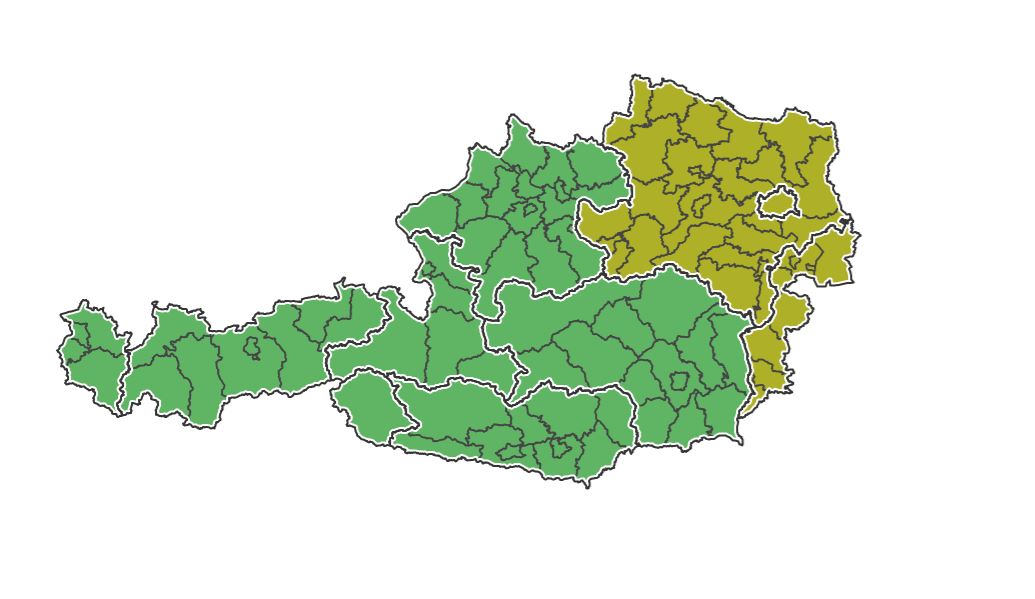 Am 08.07.2021 stuft die Corona Kommission Österreich und die Bundesländer Burgenland, Niederösterreich und Wien mit "geringem Risiko" ein. Die Bundesländer Steiermark, Kärnten, Oberösterreich, Salzburg, Tirol und Vorarlberg werden mit "sehr geringem Risiko" bewertet.  Am 08.07.2021 stuft die Corona Kommission Österreich und die Bundesländer Burgenland, Niederösterreich und Wien mit "geringem Risiko" ein. Die Bundesländer Steiermark, Kärnten, Oberösterreich, Salzburg, Tirol und Vorarlberg werden mit "sehr geringem Risiko" bewertet.
