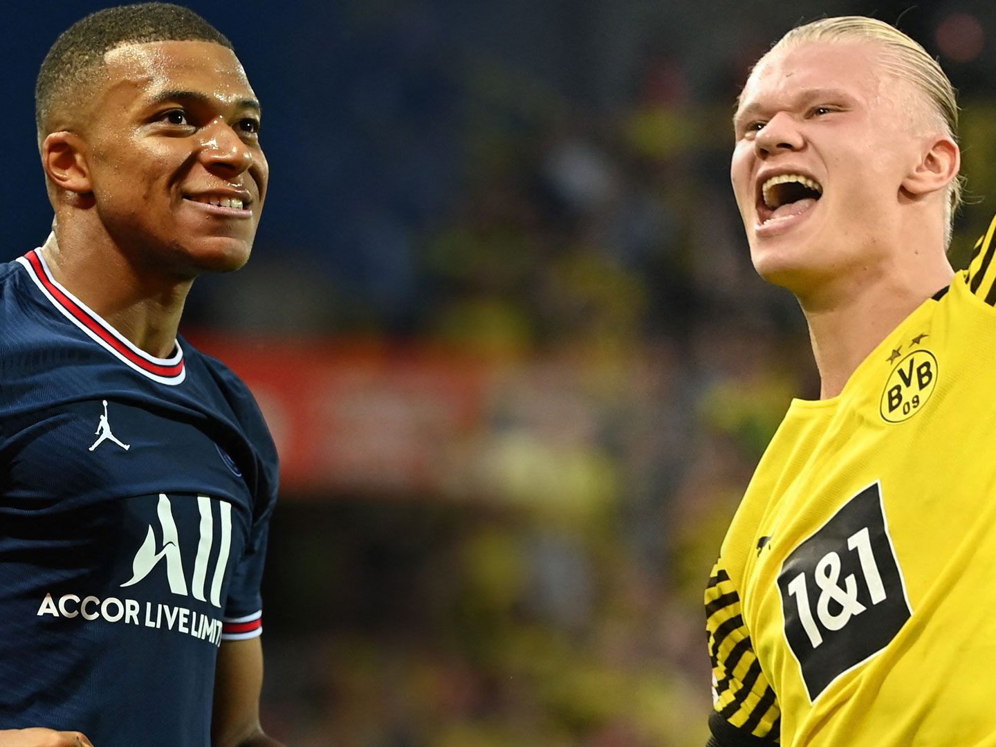 ZWei der heißesten Aktien auf dem Transfermarkt: Kylian Mbappe (l.) und Erling Haaland (r.). ZWei der heißesten Aktien auf dem Transfermarkt: Kylian Mbappe (l.) und Erling Haaland (r.).
