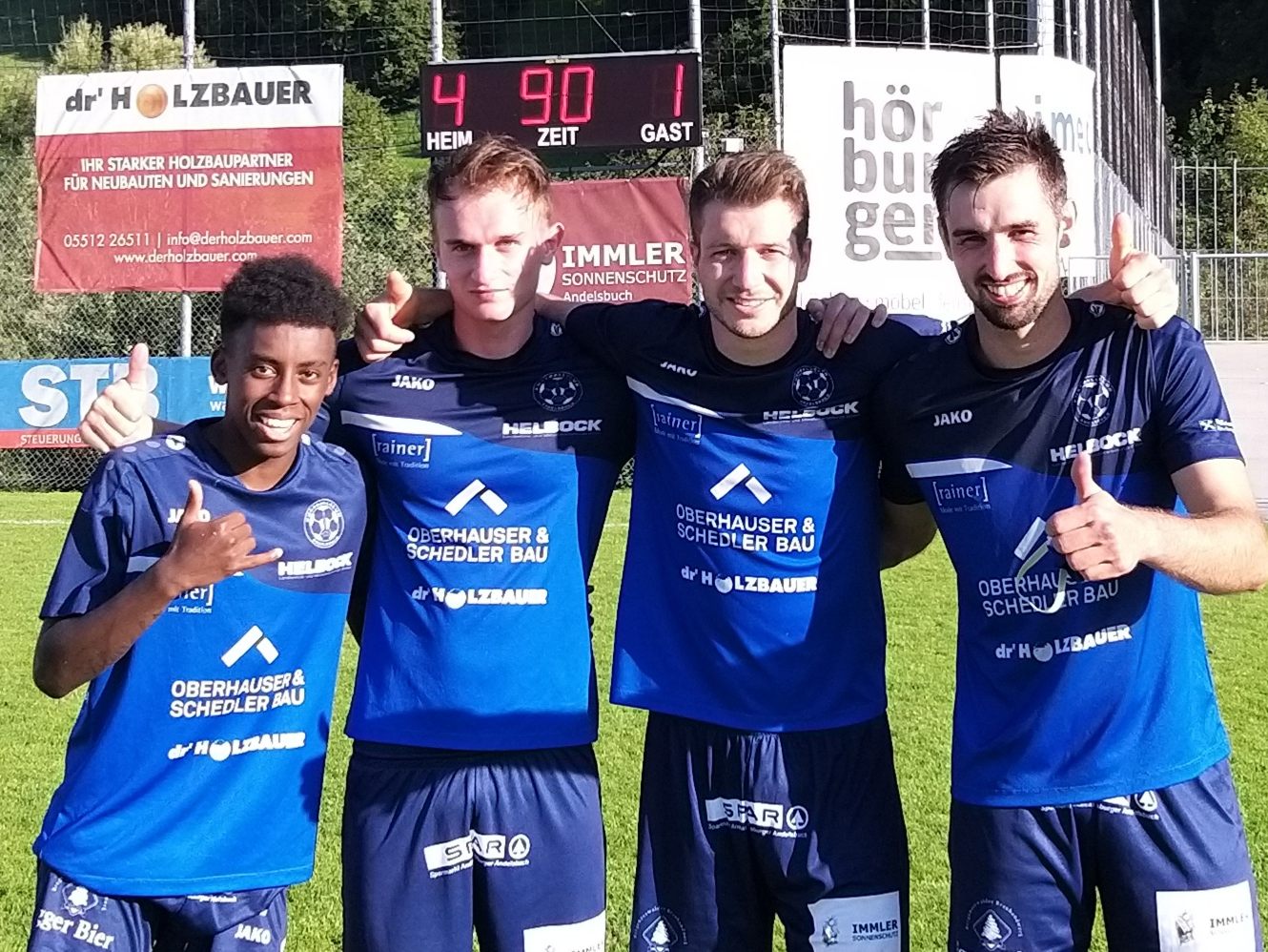 Petros Fink, Maximilian Meusburger, Marcelo Theisen und Simon Walch (v.l.) sorgten mit ihren Treffern für den Sieg gegen Hard.