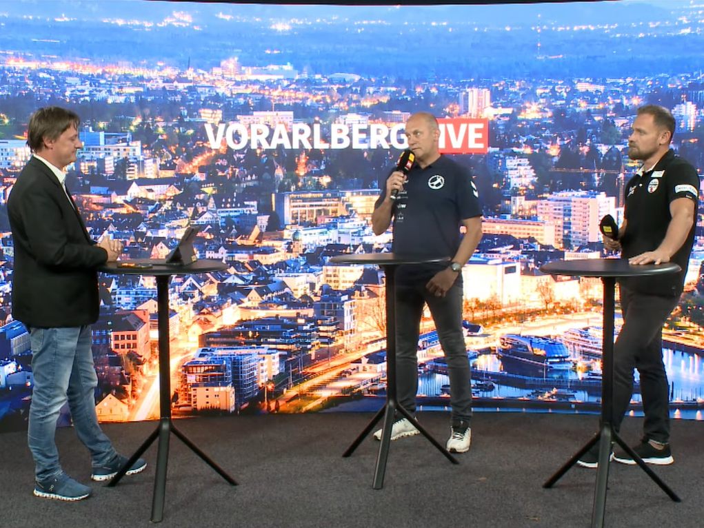Bregenz-Trainer Markus Burger und Hard-Trainer Hannes Jòn Jònsson bei "Vorarlberg LIVE". Bregenz-Trainer Markus Burger und Hard-Trainer Hannes Jòn Jònsson bei "Vorarlberg LIVE".