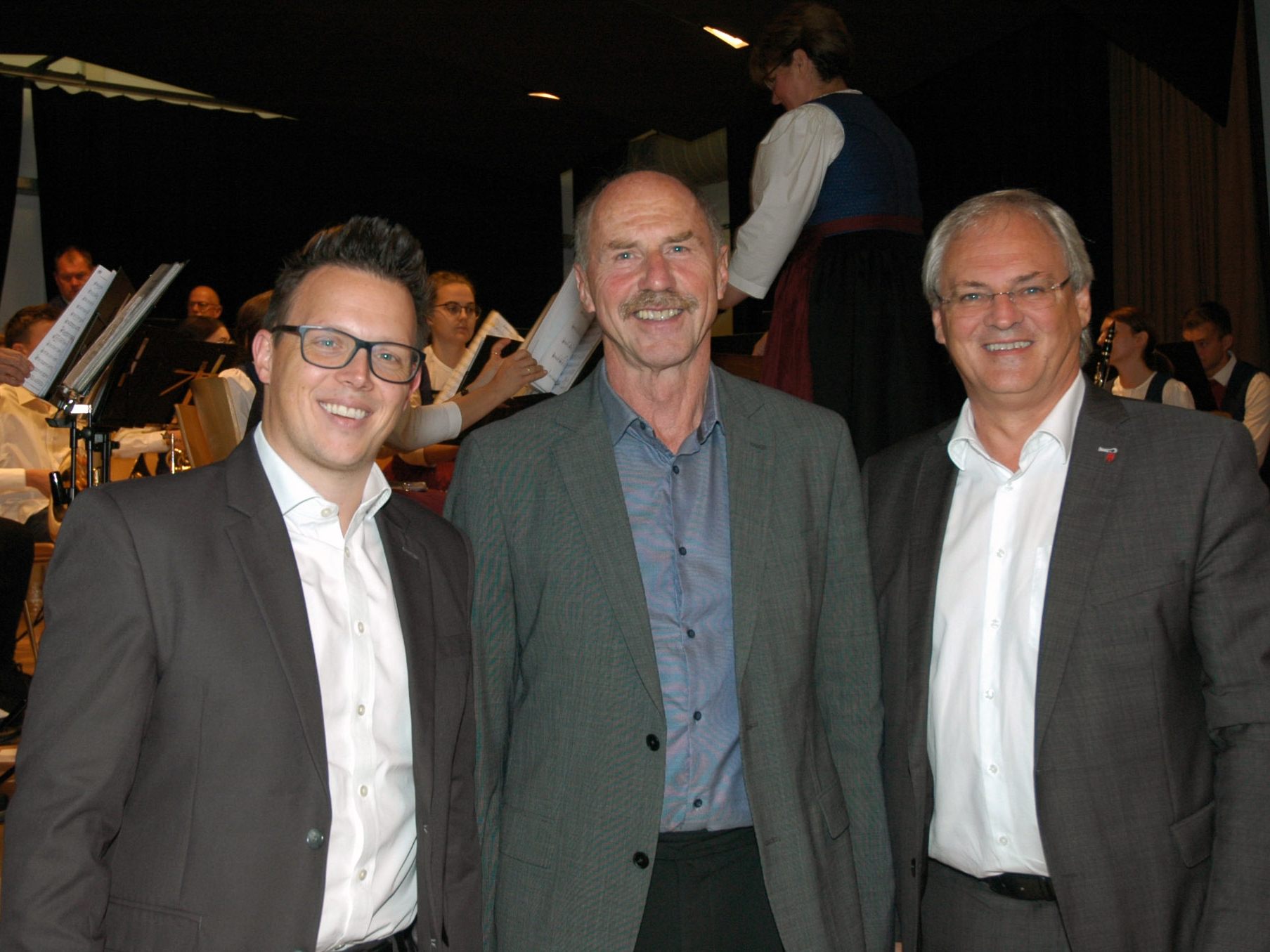 Bürgermeister Simon Lins, Alt-Bürgermeister Anton Mähr und Landtagspräsident Harald Sonderegger. Bürgermeister Simon Lins, Alt-Bürgermeister Anton Mähr und Landtagspräsident Harald Sonderegger.