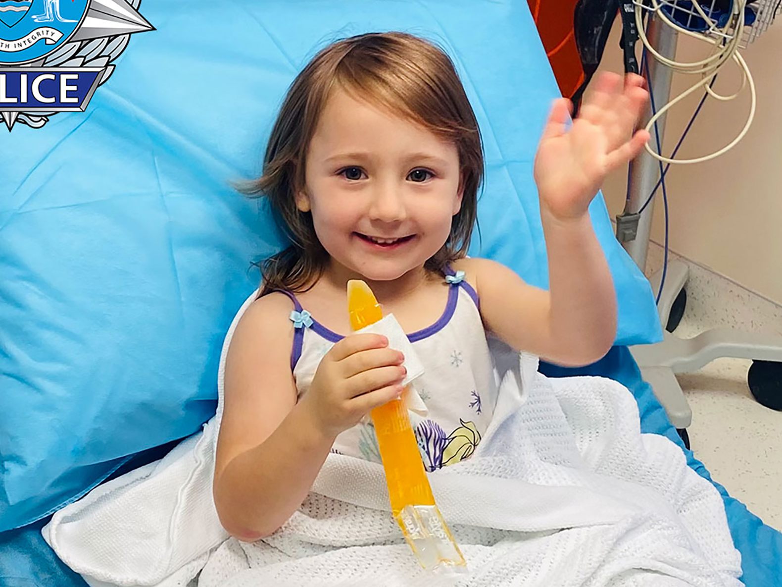 Cleo Smith im Krankenhaus, nachdem sie gefunden wurde. Cleo Smith im Krankenhaus, nachdem sie gefunden wurde.