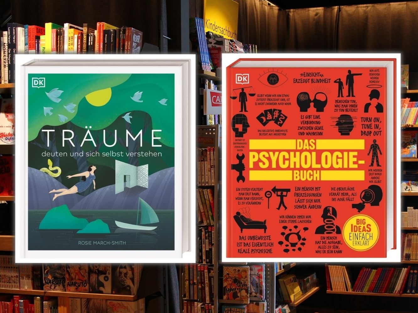 Die Bücher "Träume deuten und sich selbst verstehen" und "Big Ideas. Das Psychologie-Buch". Die Bücher "Träume deuten und sich selbst verstehen" und "Big Ideas. Das Psychologie-Buch".