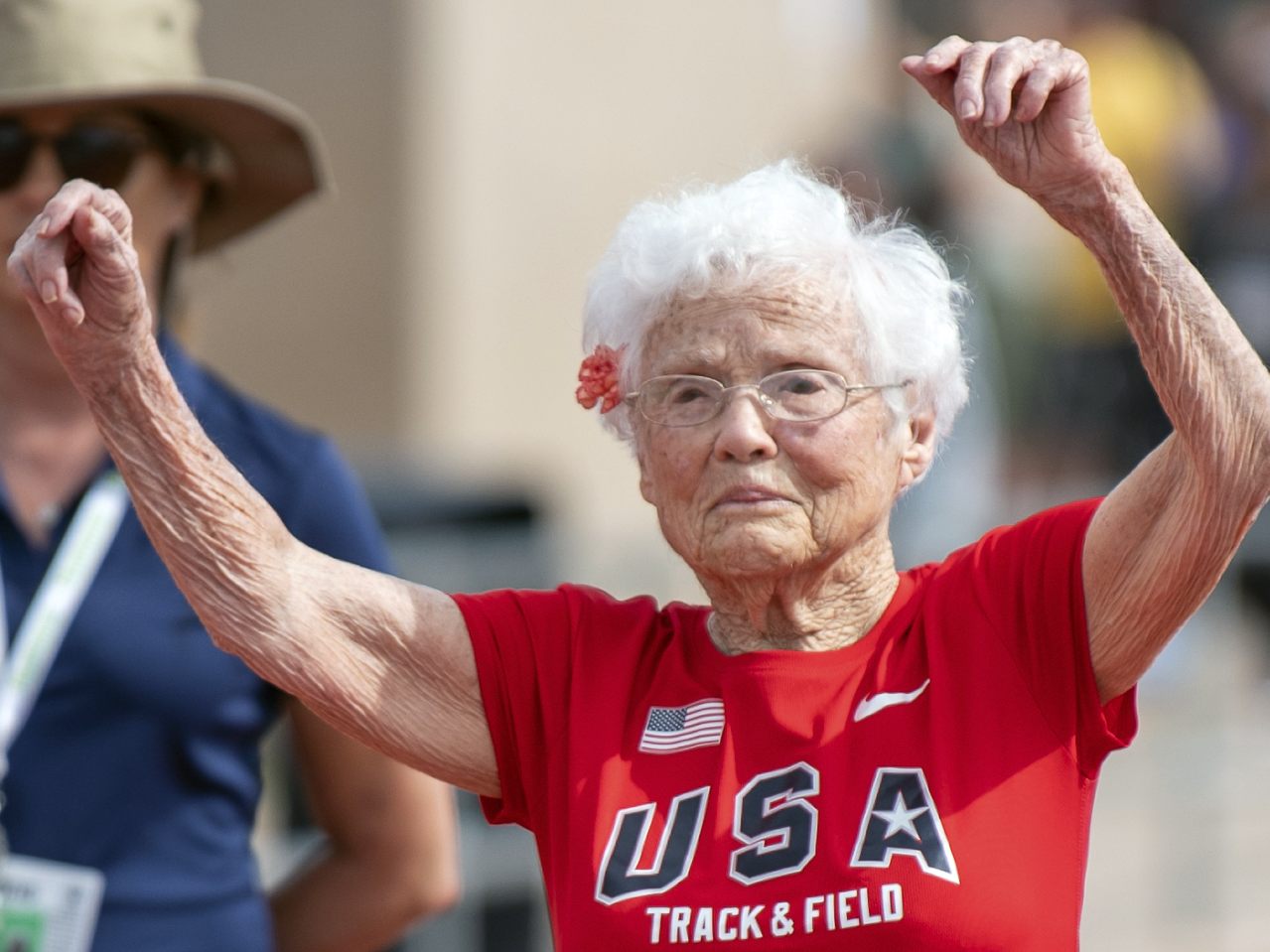 Julia Hawkins bei einem 50-Meter-Lauf 2019.