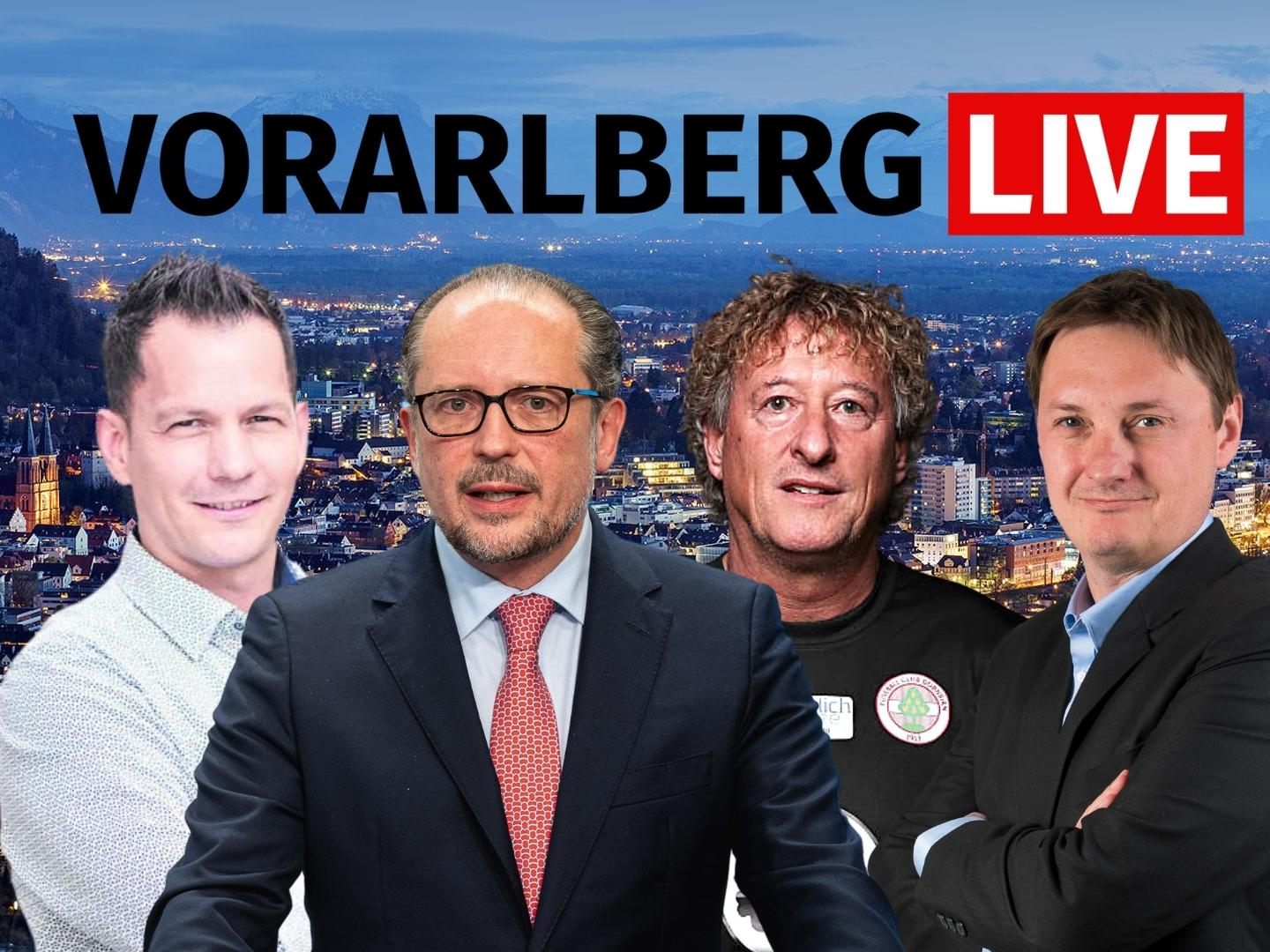 Peter Handle (FC Dornbirn), Robert S. Salant (Bregenz Tourismus) und Bundeskanzler Alexander Schallenberg zu Gast bei "Vorarlberg LIVE". Peter Handle (FC Dornbirn), Robert S. Salant (Bregenz Tourismus) und Bundeskanzler Alexander Schallenberg zu Gast bei "Vorarlberg LIVE".
