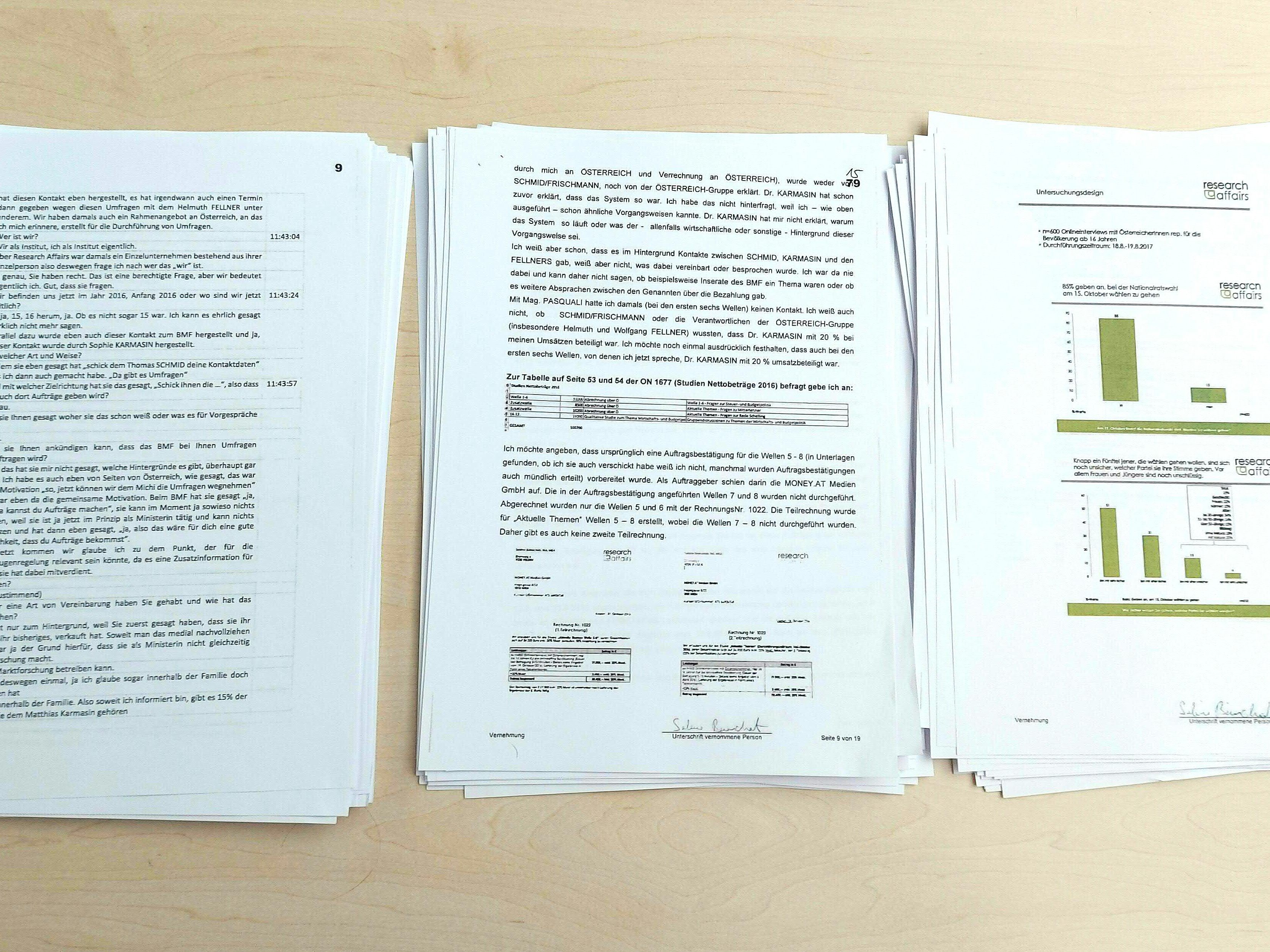 Das Protokoll der Einvernahme von der vorübergehend festgenommene Meinungsforscherin Sabine Beinschab. Das Protokoll der Einvernahme von der vorübergehend festgenommene Meinungsforscherin Sabine Beinschab.