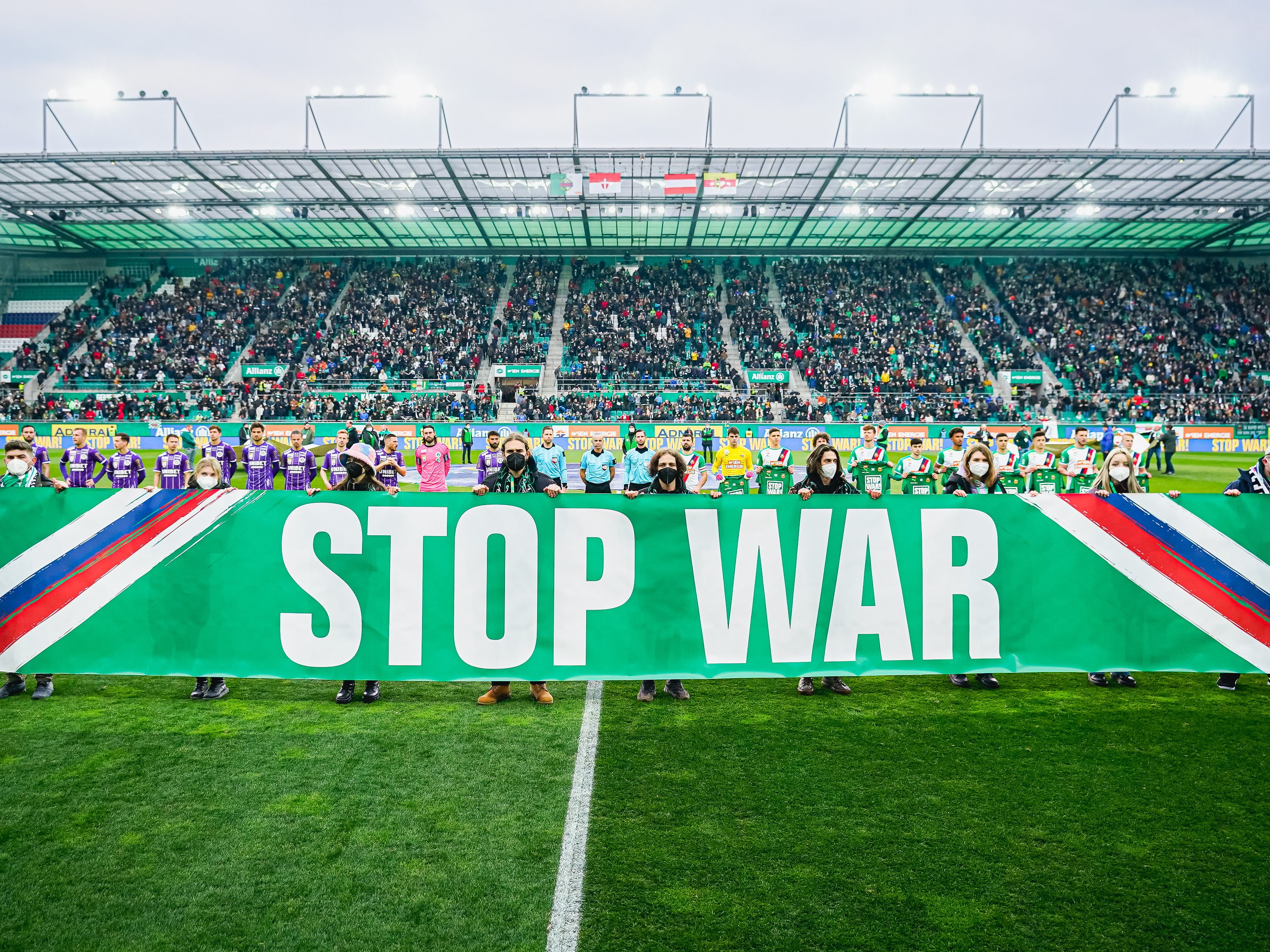 Der Ukraine-Krieg war bereits Thema im Rapid-Stadion.