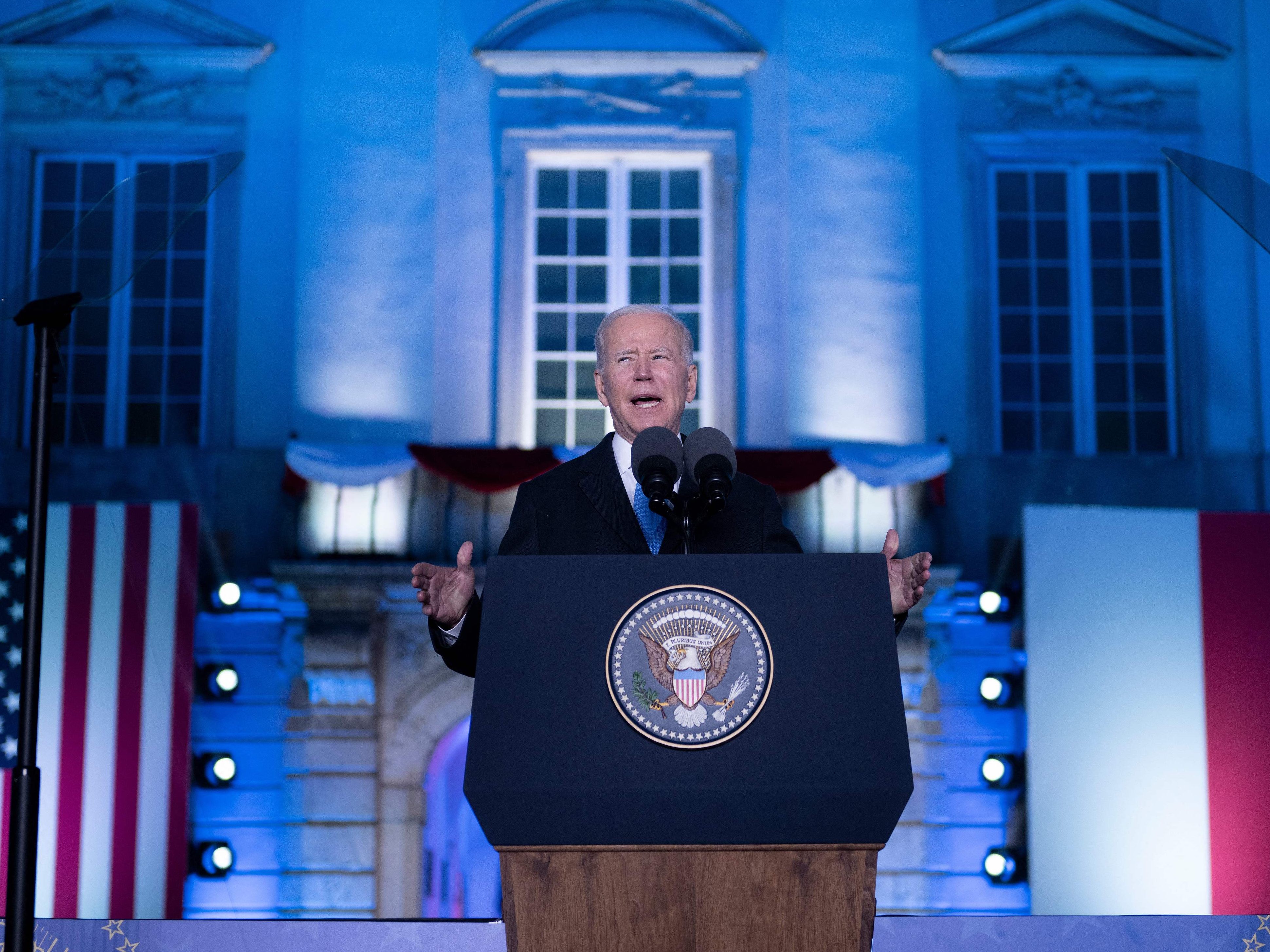 US-Präsident Joe Biden bei seiner Ukraine-Rede in Warschau. US-Präsident Joe Biden bei seiner Ukraine-Rede in Warschau.