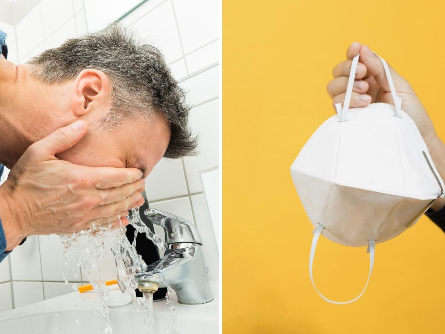 Wer unter der Maske schwitzt, kann zum Beispiel das Gesicht mit lauwarmem Wasser abwaschen.