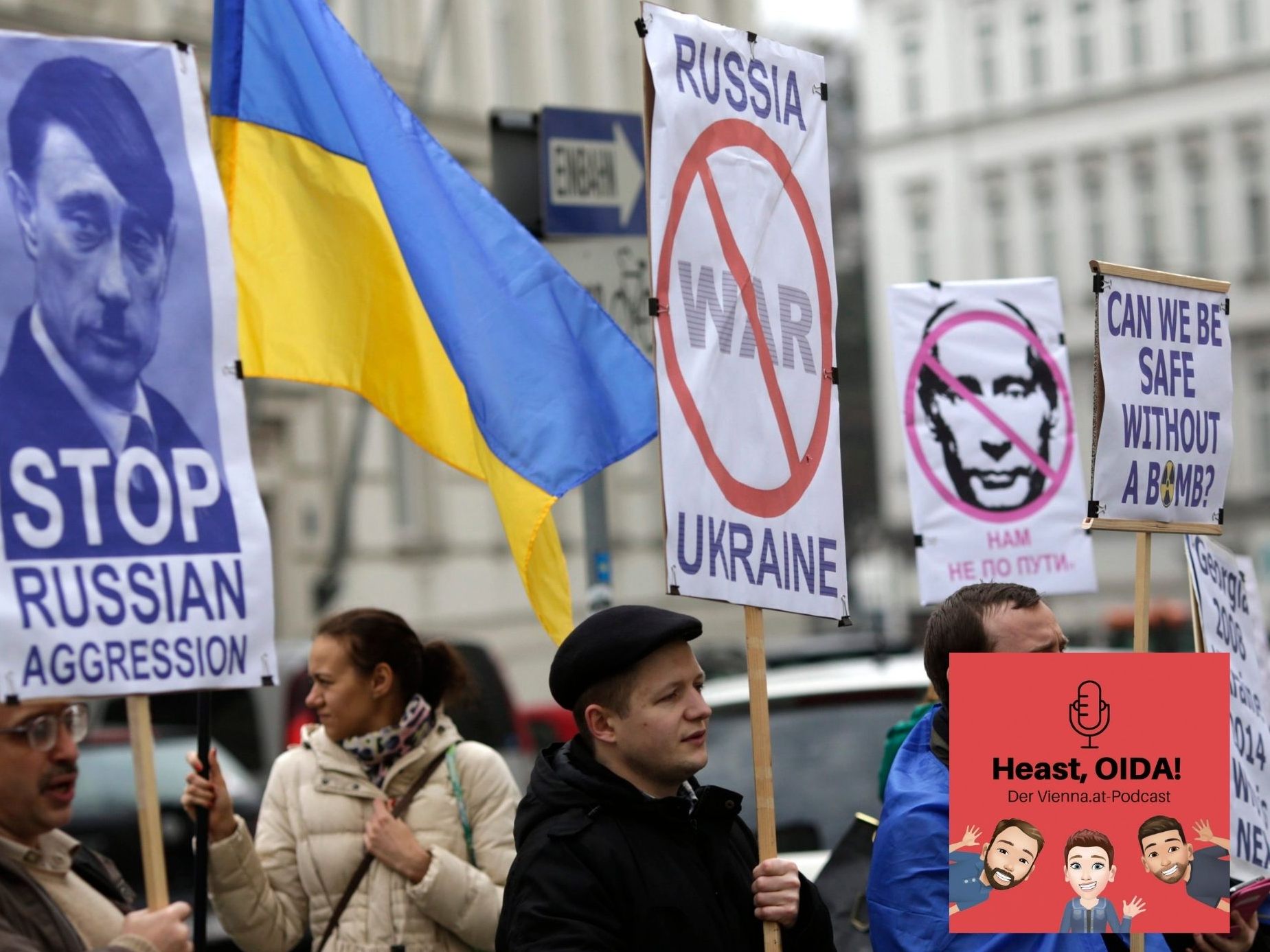 Ein Protest in Wien gegen den russischen Angriffskrieg in der Ukraine.