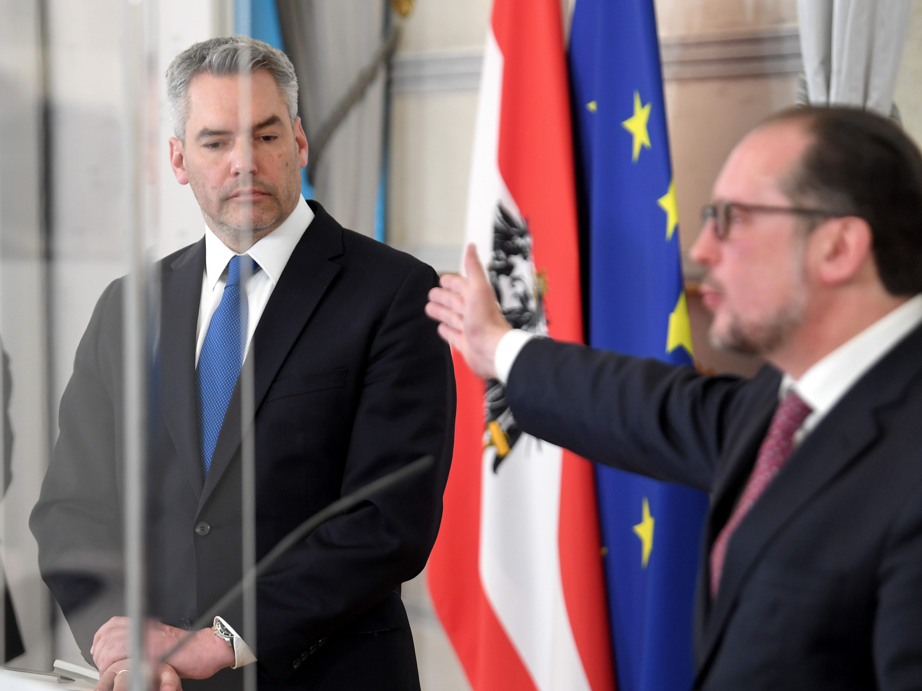 Pressefoyer nach dem Ministerrate im Livestream.