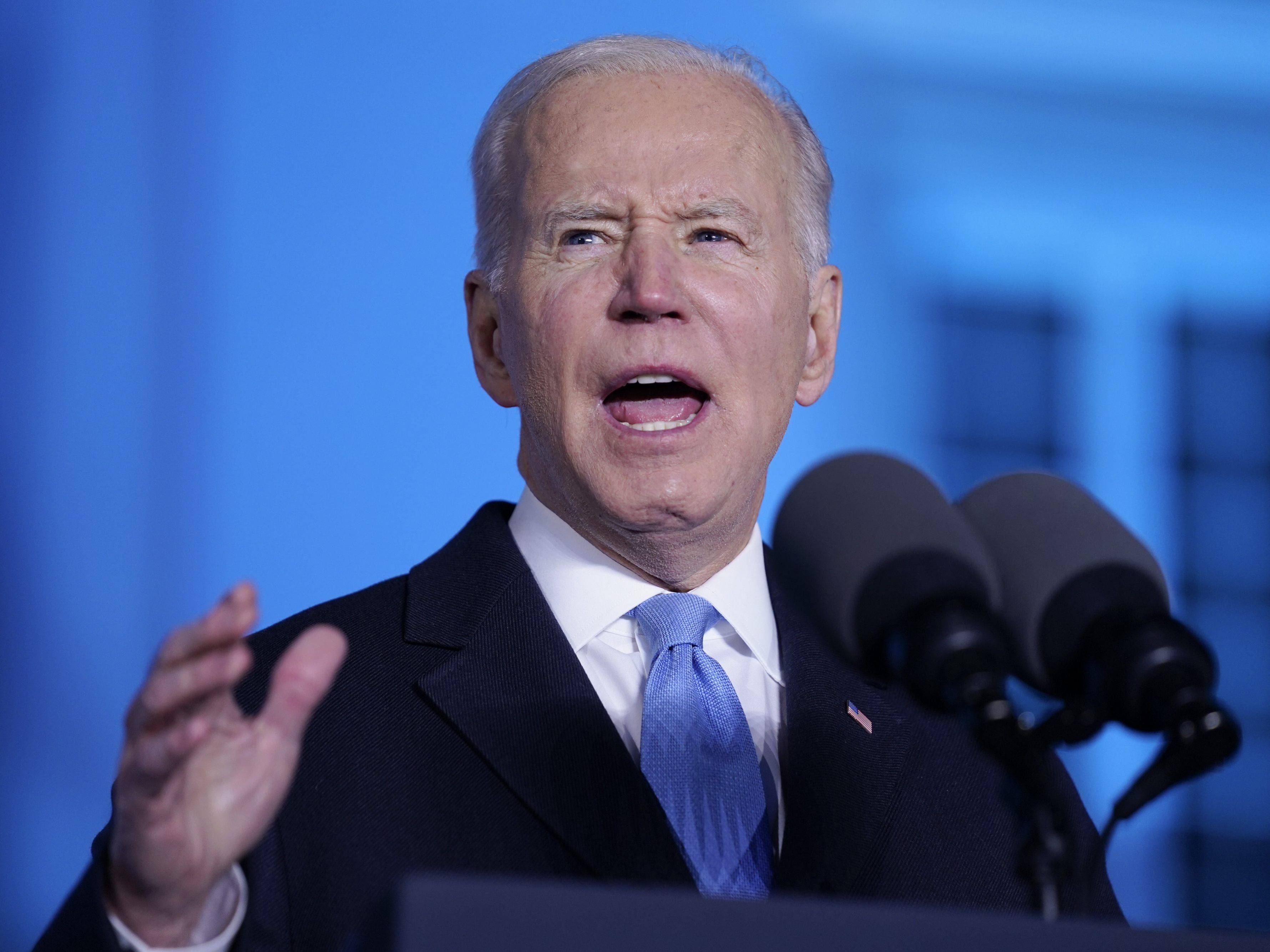 Joe Biden rief in einer Rede offen zum Sturz Putins auf. Joe Biden rief in einer Rede offen zum Sturz Putins auf.