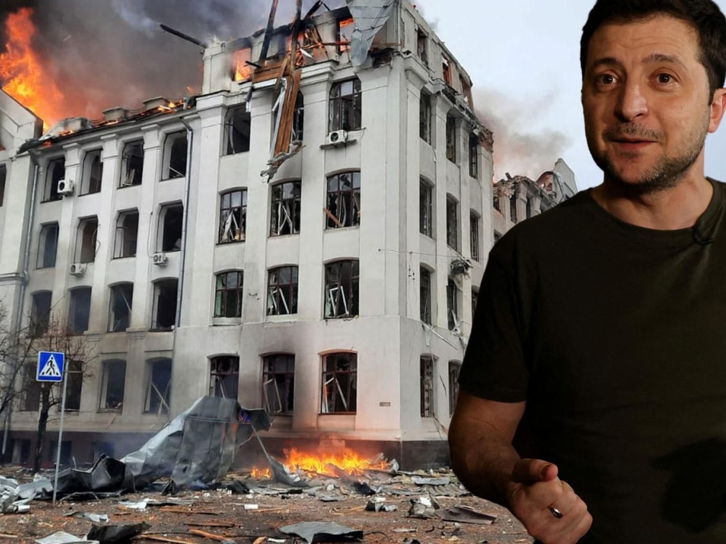 Der Sitz der Sicherheitsdienste in Charkiv wurde massiv beschossen. Der ukrainische Präsident Wolodymyr Selenskyj (Bild) befindet sich weiter in Kiew.