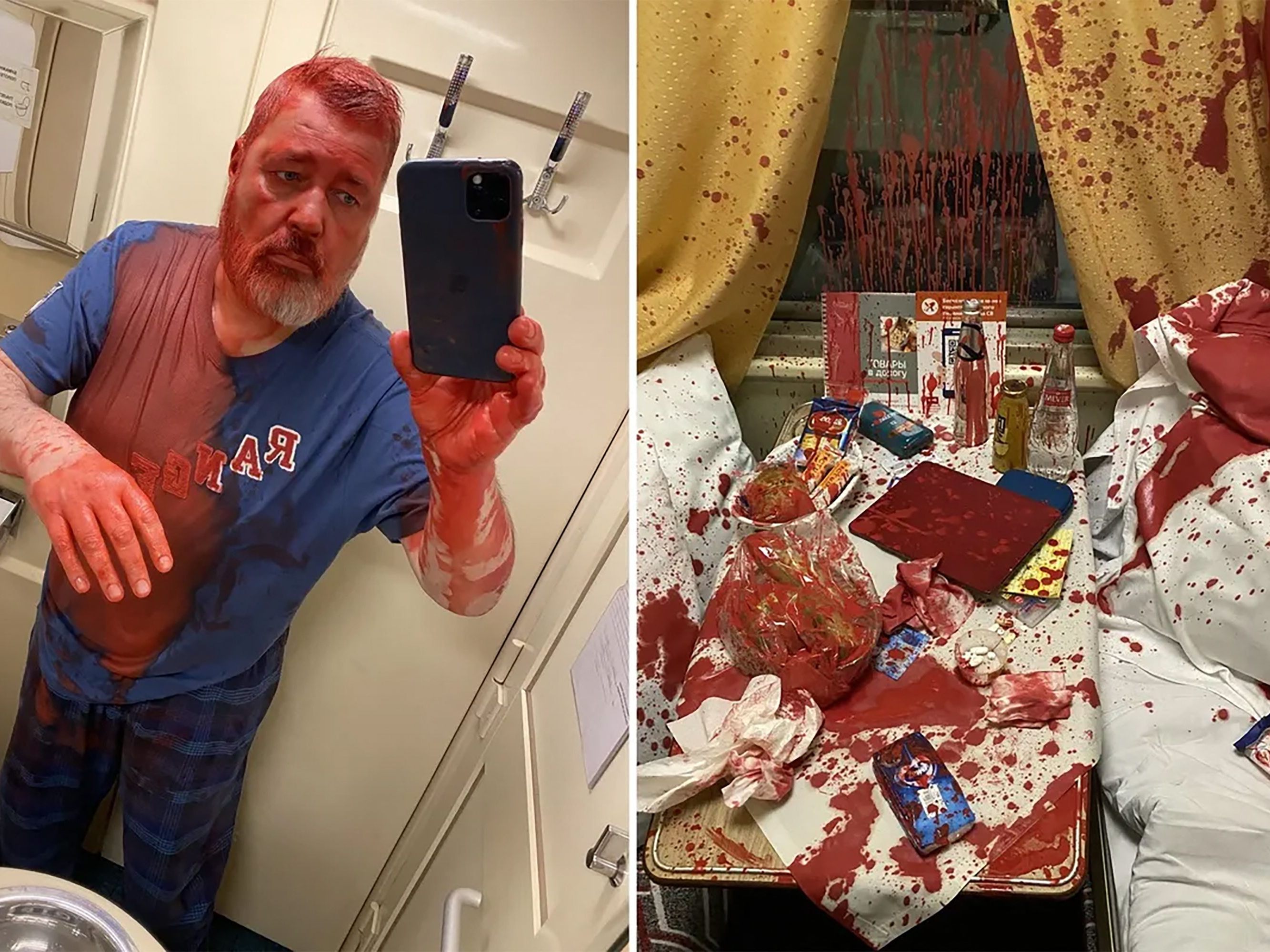 Friedensnobelpreisträger mit roter Farbe im Zug attackiert.