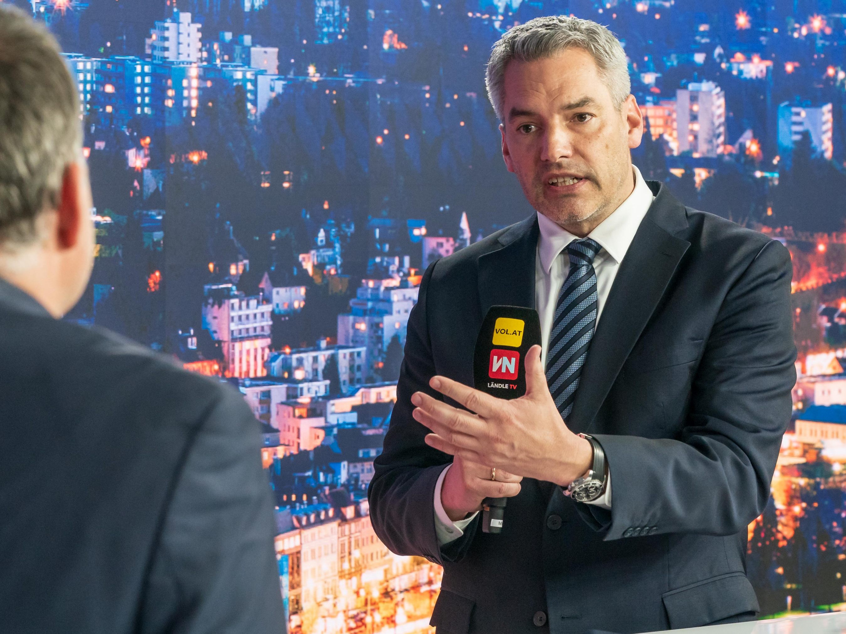 Bundeskanzler Nehammer war am Mittwoch zu Gast bei "Vorarlberg LIVE". Bundeskanzler Nehammer war am Mittwoch zu Gast bei "Vorarlberg LIVE".