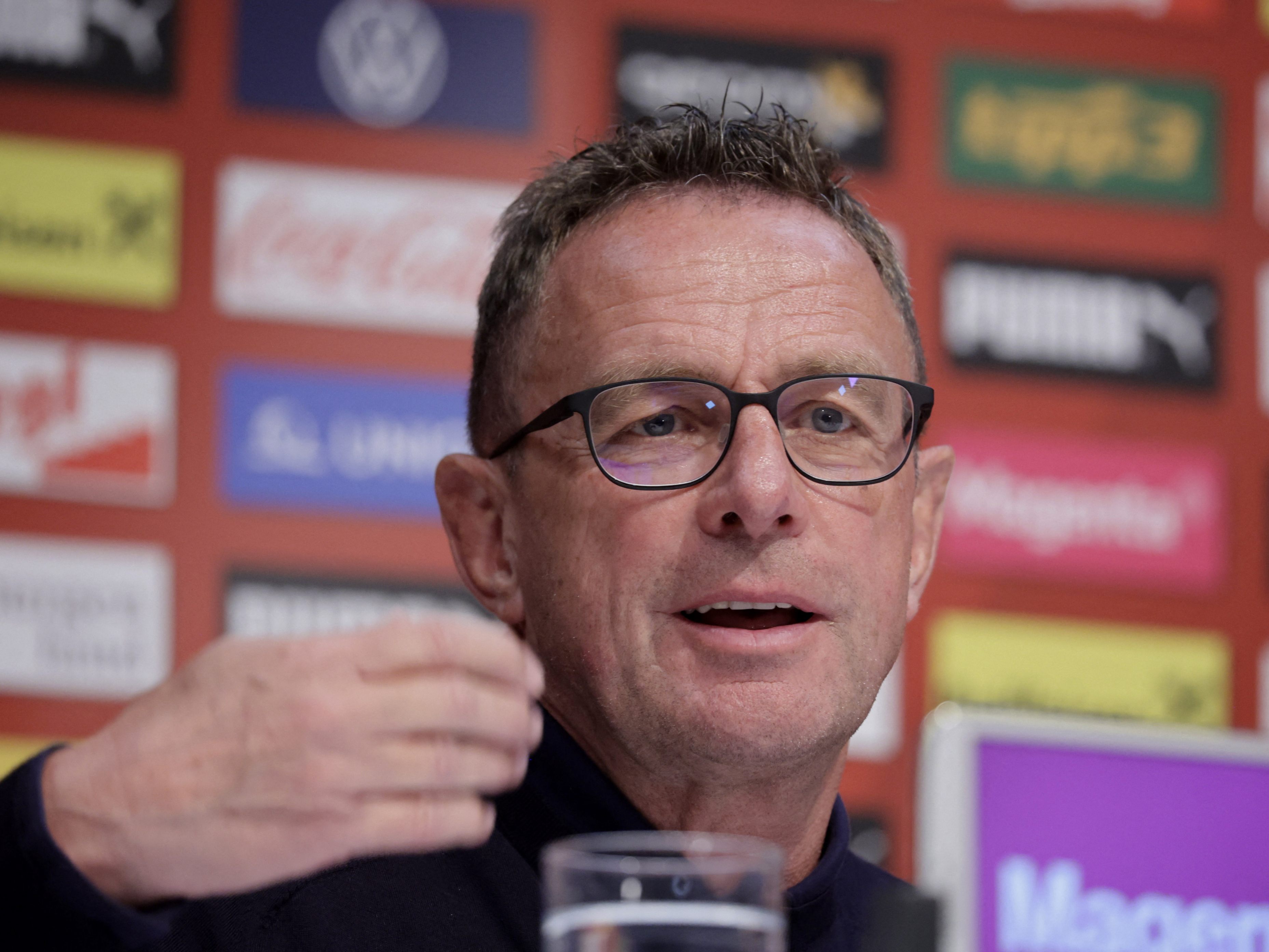 ÖFB-Teamchef Ralf Rangnick bei einer Pressekonferenz am Sonntag. ÖFB-Teamchef Ralf Rangnick bei einer Pressekonferenz am Sonntag.