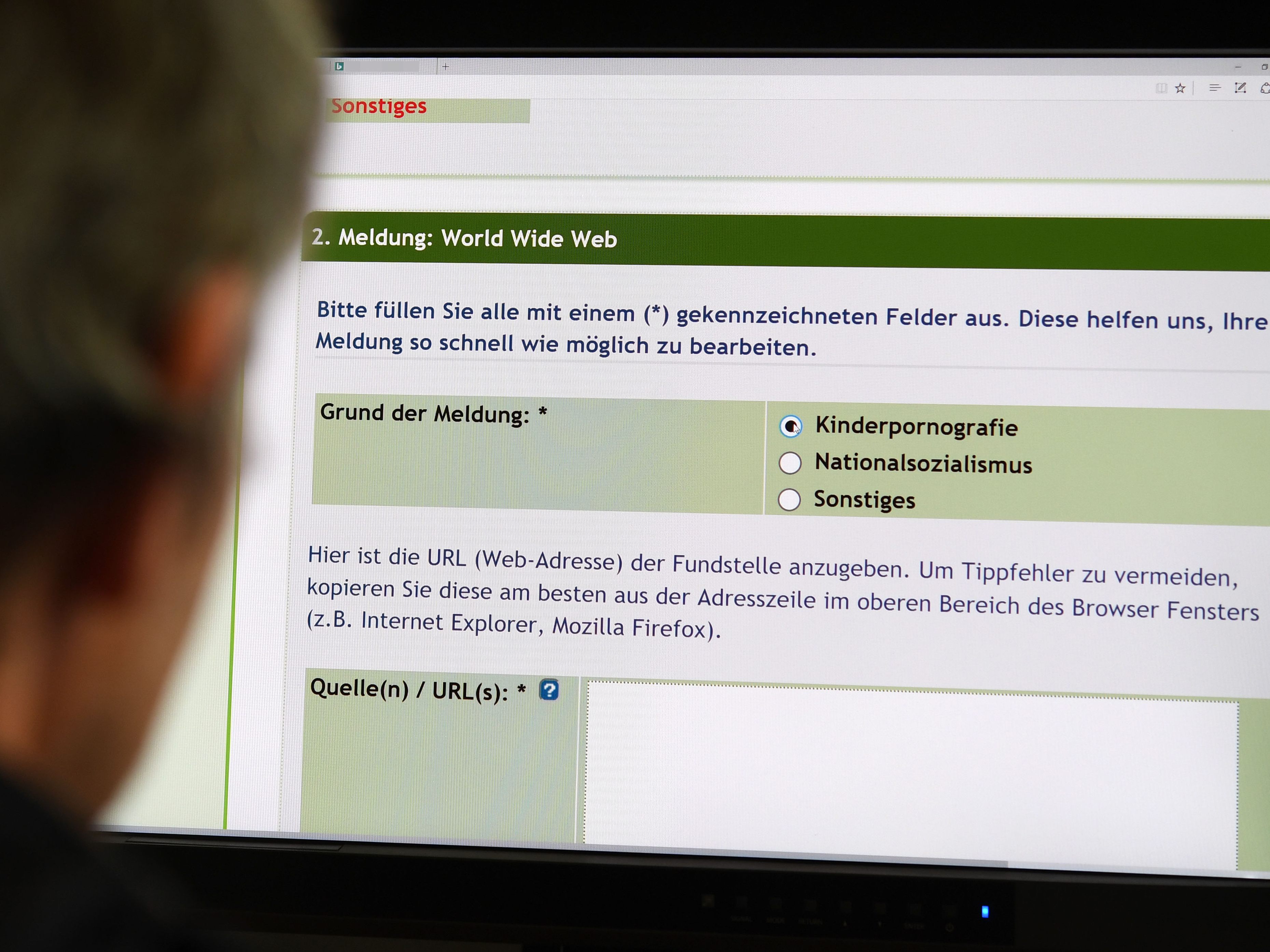 Ein Mann meldet auf der Seite "stopline.at" eine im Netz gefundene Seite mit Kinderpornografie. Ein Mann meldet auf der Seite "stopline.at" eine im Netz gefundene Seite mit Kinderpornografie.