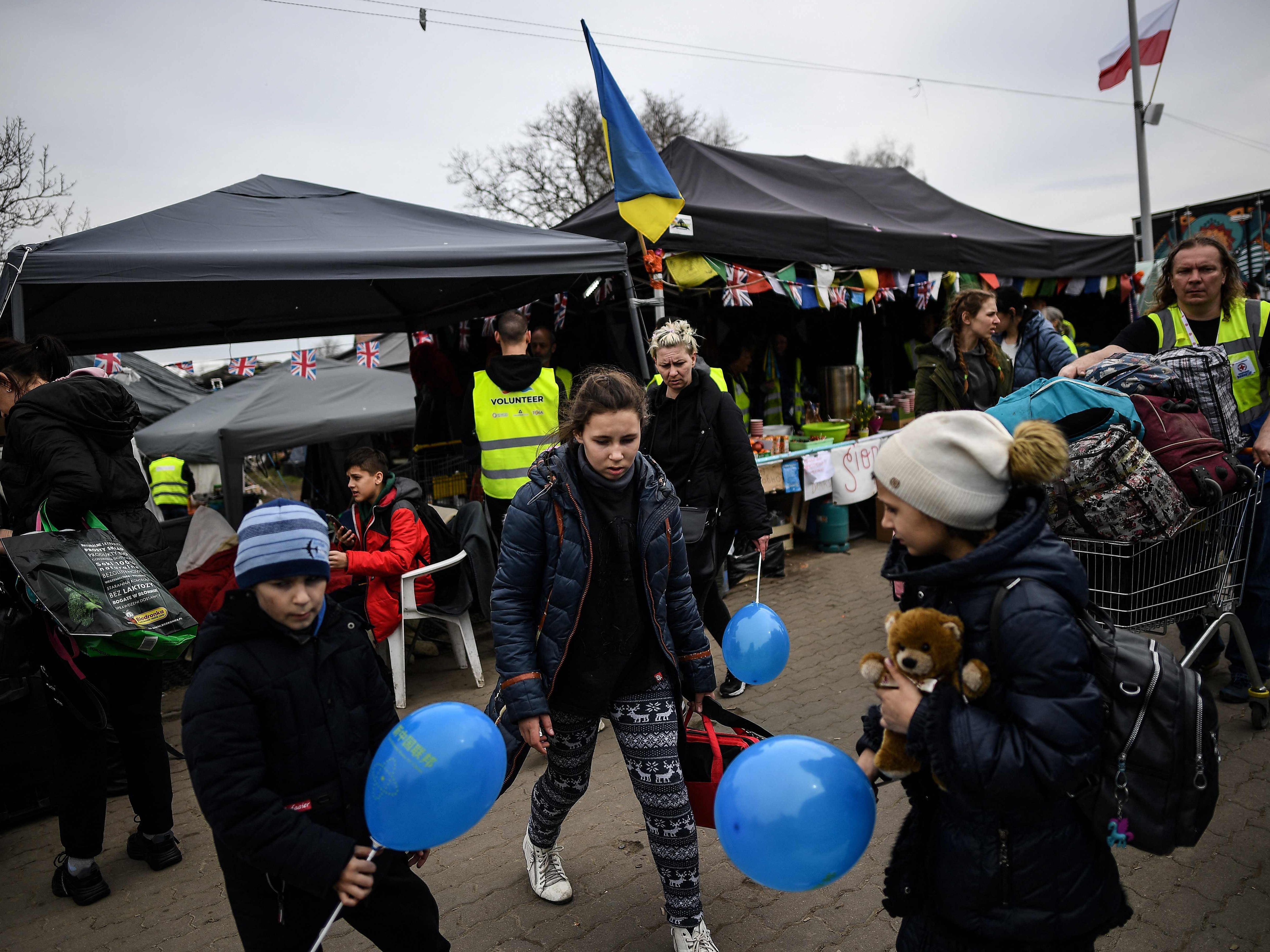 Ukrainische Flüchtlinge an der polnischen Grenze. Ukrainische Flüchtlinge an der polnischen Grenze.