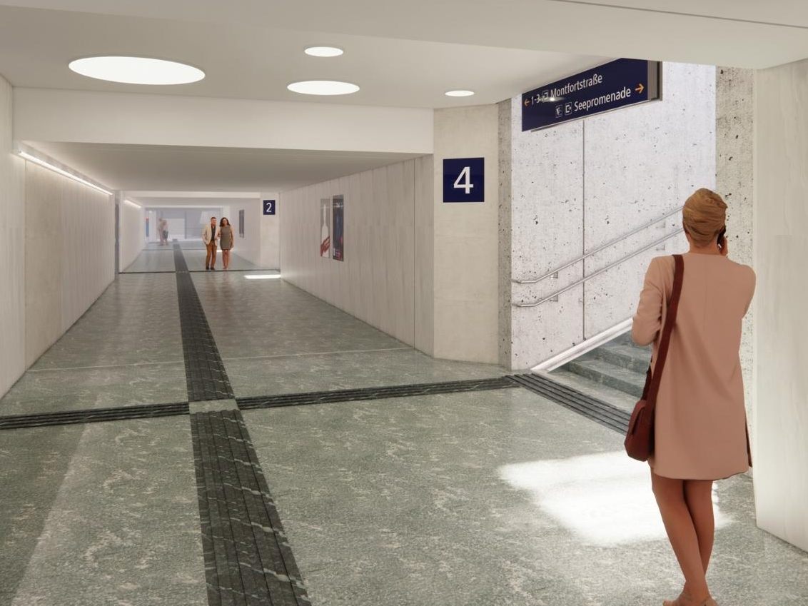 Die Hypounterführung am Bahnhof Bregenz ist ein wichtiger Zugang zu den Bahnsteigen und dient zudem als beliebte Verbindung zwischen der Stadt und dem Bodensee. Die Hypounterführung am Bahnhof Bregenz ist ein wichtiger Zugang zu den Bahnsteigen und dient zudem als beliebte Verbindung zwischen der Stadt und dem Bodensee.