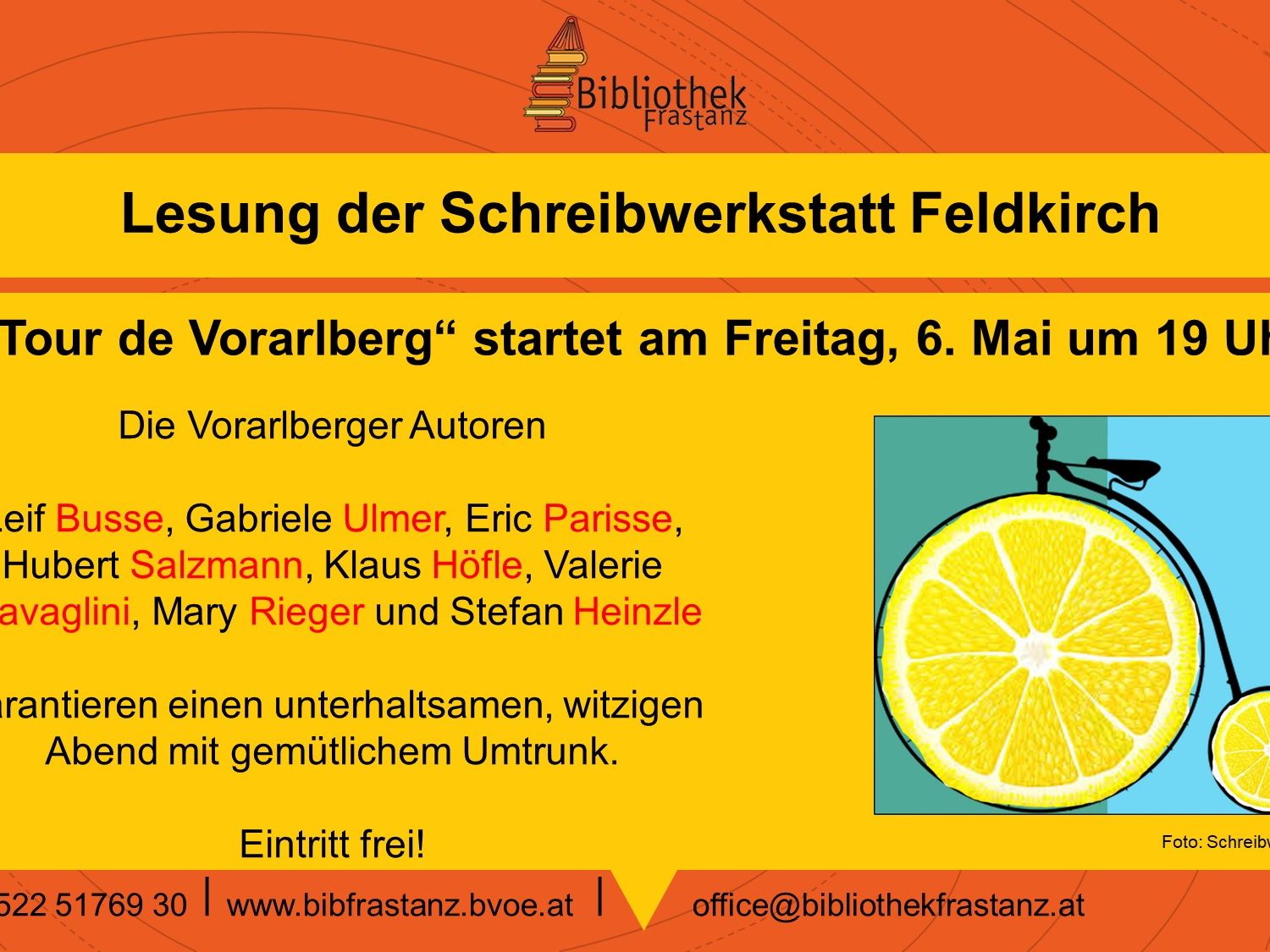 „Tour de Vorarlberg“ Vorarlberger Autoren startet in der Bibliothek Frastanz „Tour de Vorarlberg“ Vorarlberger Autoren startet in der Bibliothek Frastanz