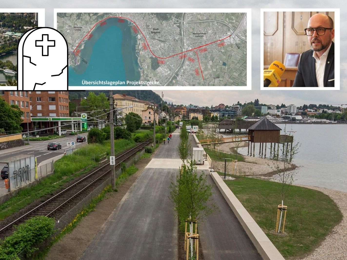 Die ÖBB plant unter anderem mit einem zweiten Gleis oberirdisch durch Bregenz.