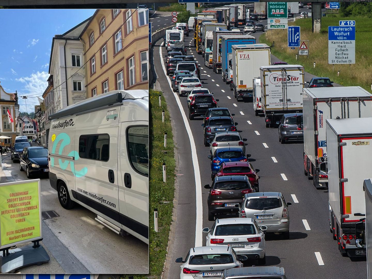 Die Verkehrssituation unterscheidet sich am Sonntag in Bregenz wenig bis gar nicht von der Lage unter der Woche (im Bild). Schuld sind die deutschen Grenzkontrollen.