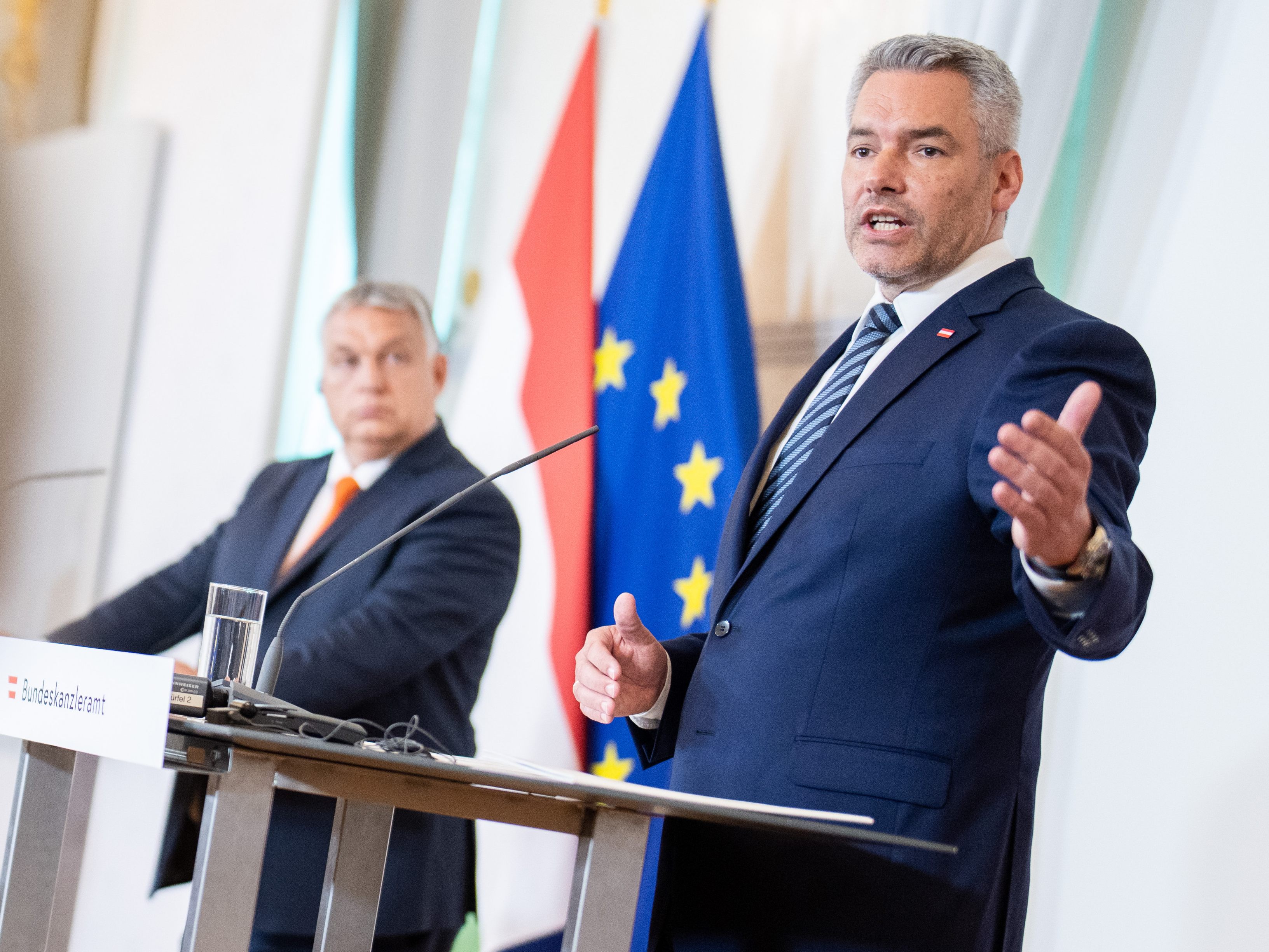 Bundeskanzler Karl Nehammer und der ungarischen Premiers Viktor Orban am Donnerstag in Wien. Bundeskanzler Karl Nehammer und der ungarischen Premiers Viktor Orban am Donnerstag in Wien.