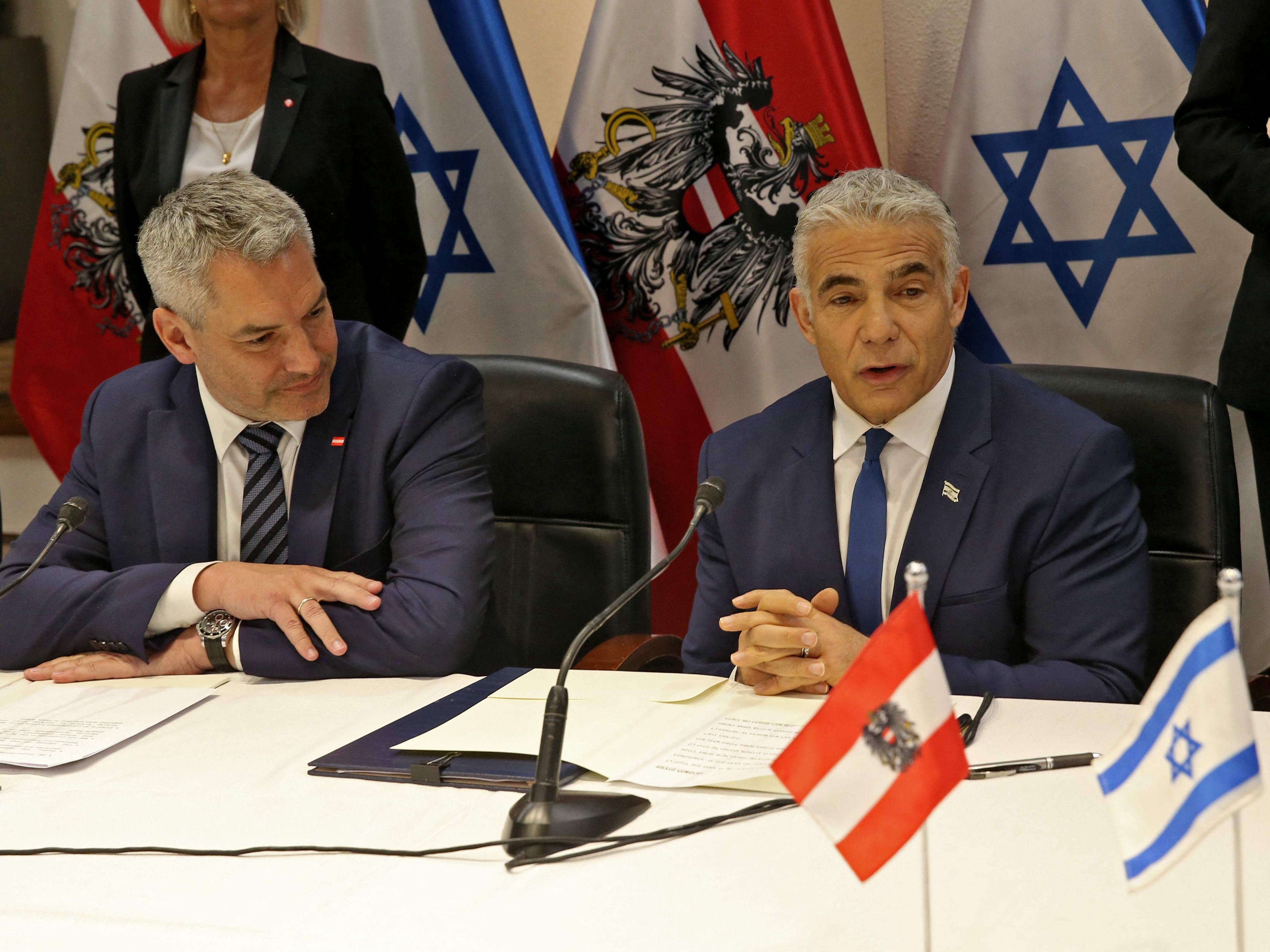 Karl Nehammer bekundet sein Interesse an der isralischen Rüstungstechnologie und Gaslieferungen.