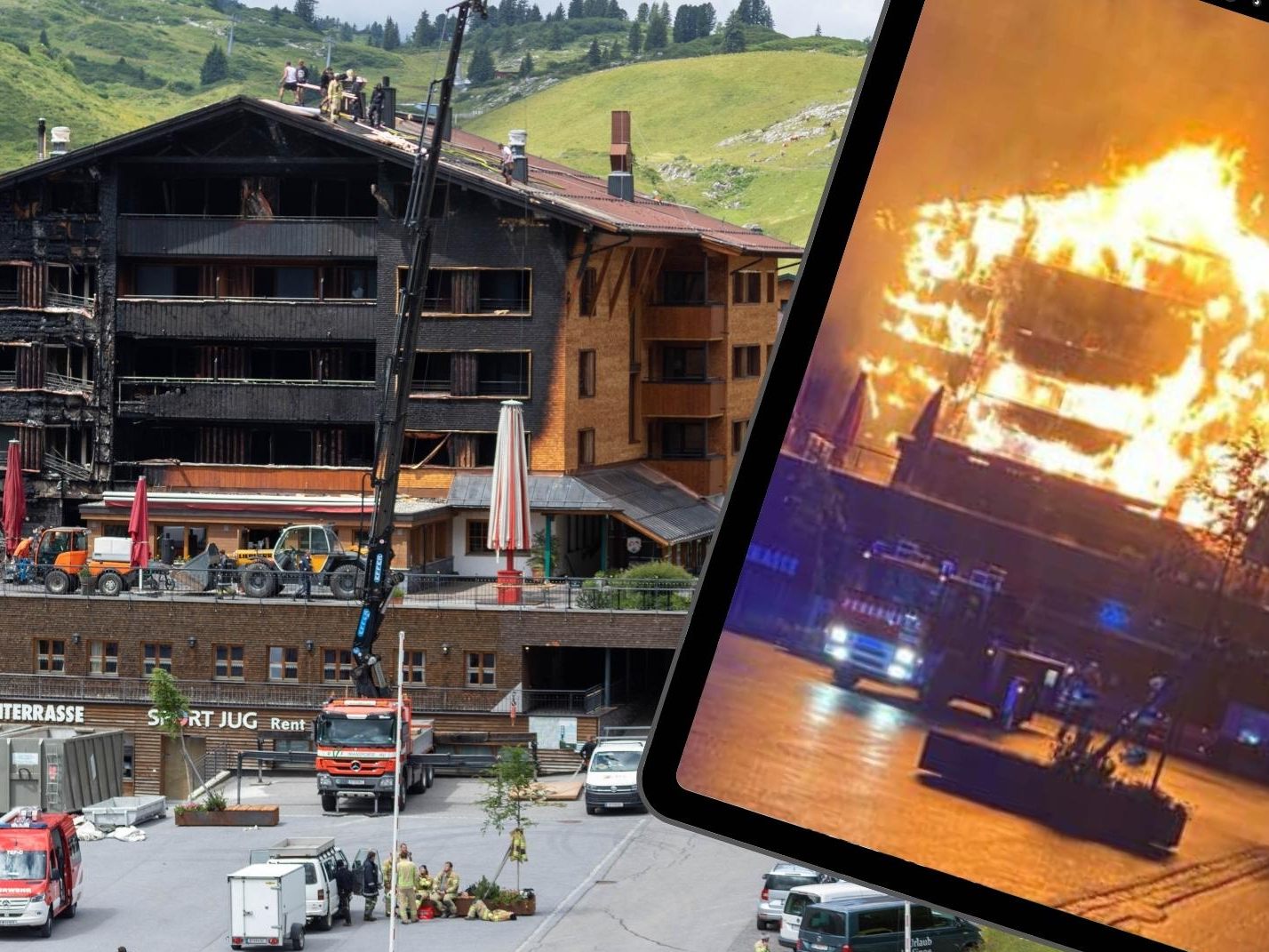 Das Ausmaß des Schadens am Hotel Jägeralpe wurde im Licht des Tages erkennbar. Das Ausmaß des Schadens am Hotel Jägeralpe wurde im Licht des Tages erkennbar.